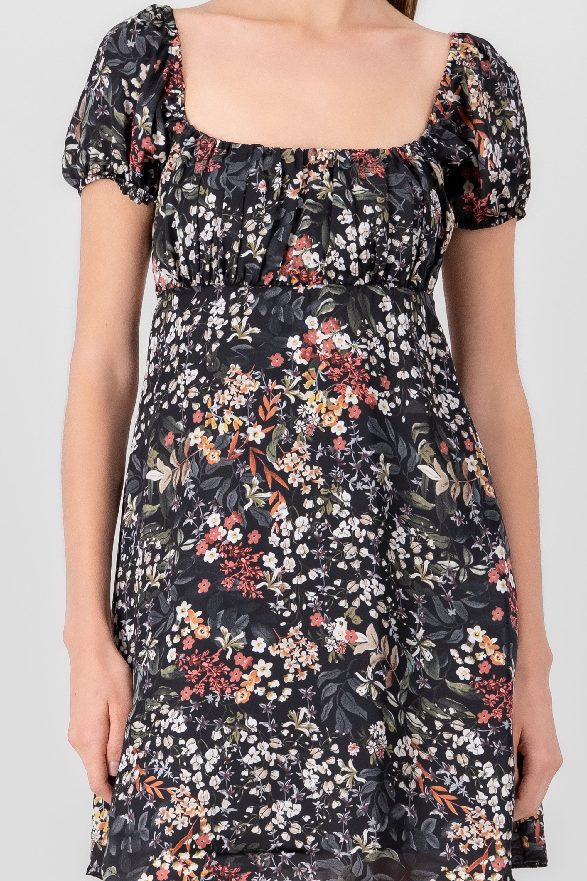 Floral Print Mini Dress BLACK COMBO