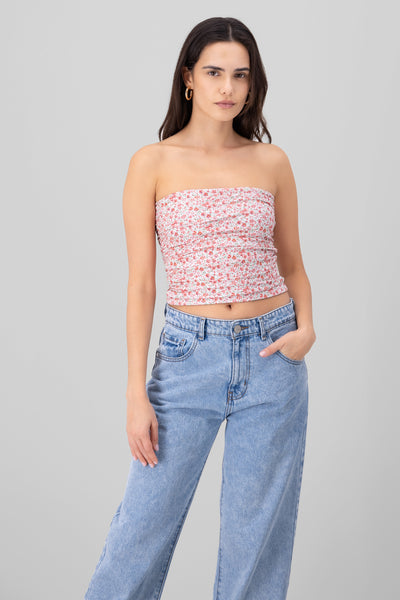 Drapped Floral Tube Top PINK COMBO