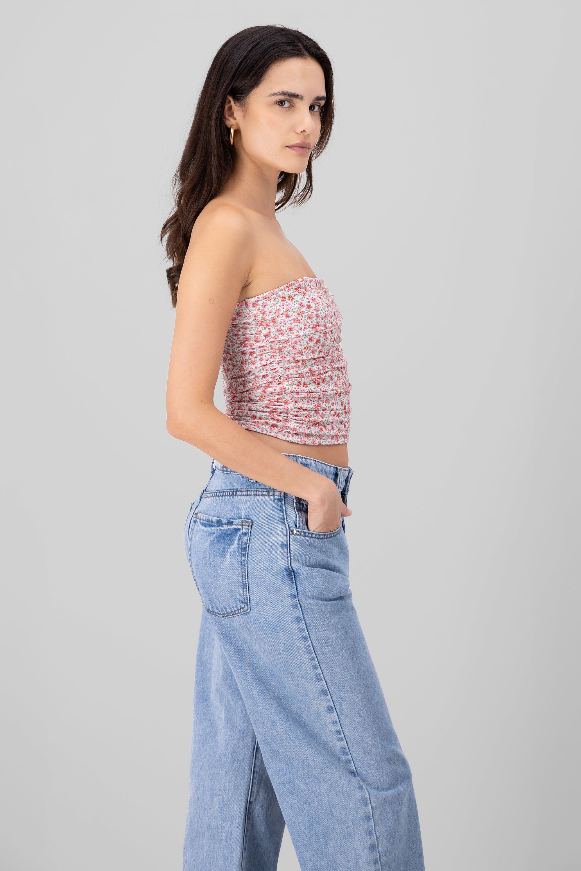 Drapped Floral Tube Top PINK COMBO