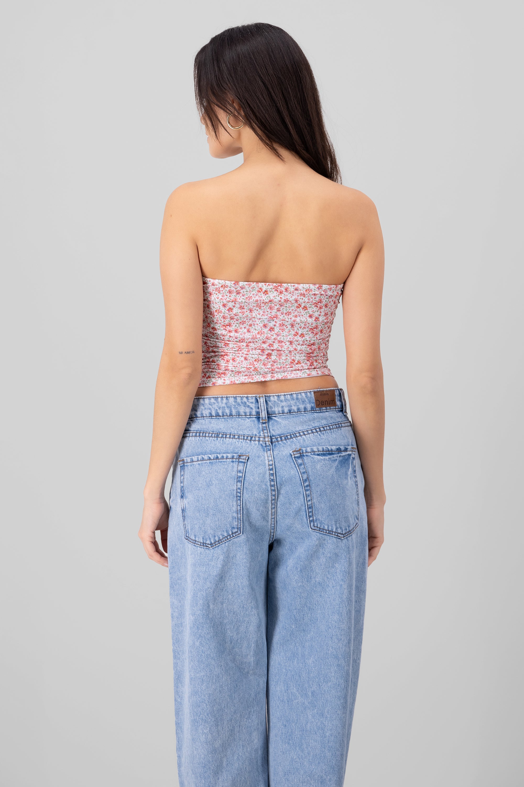 Drapped Floral Tube Top PINK COMBO