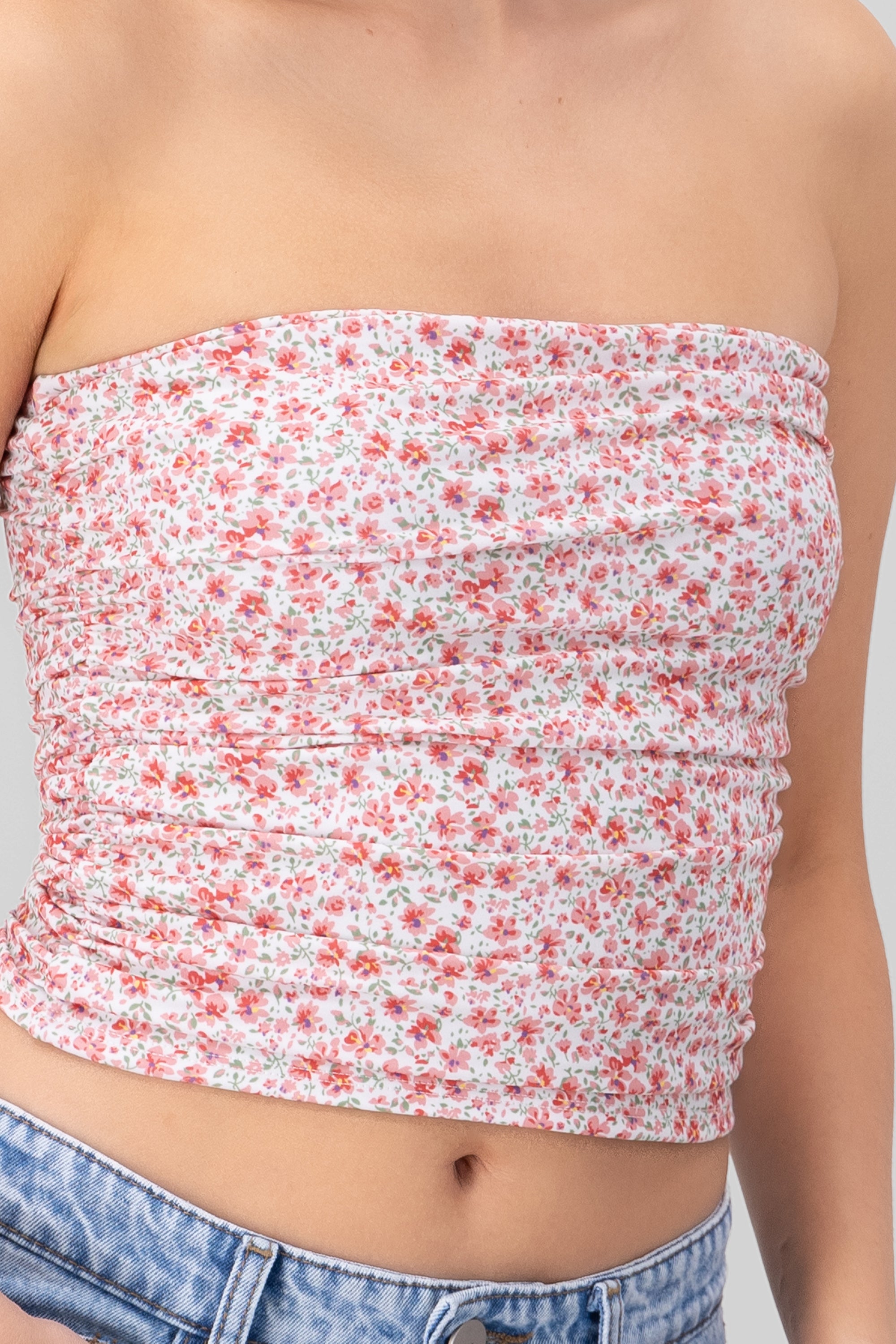 Drapped Floral Tube Top PINK COMBO