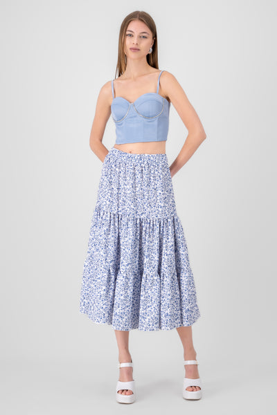 Floral Print Midi Skirt BLUE COMBO