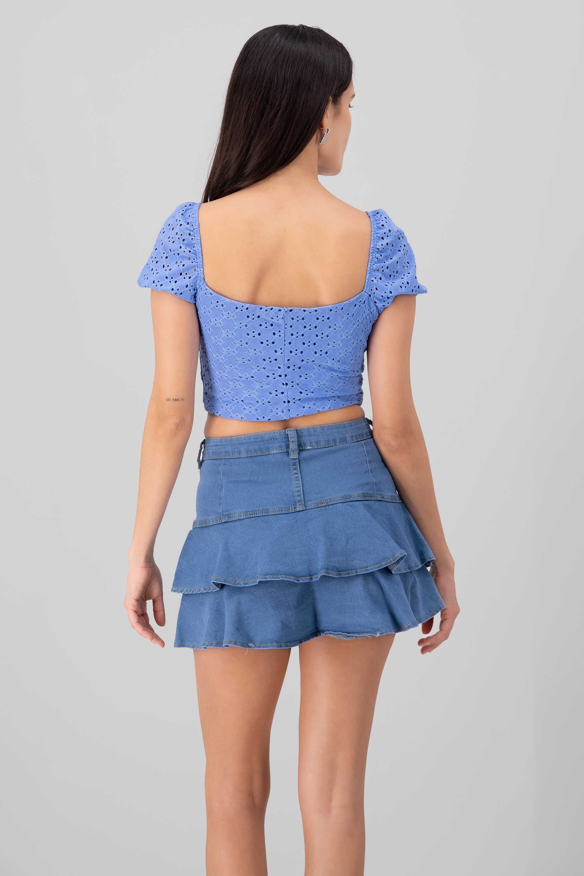 Puff Sleeve Eyelet Top PASTEL BLUE