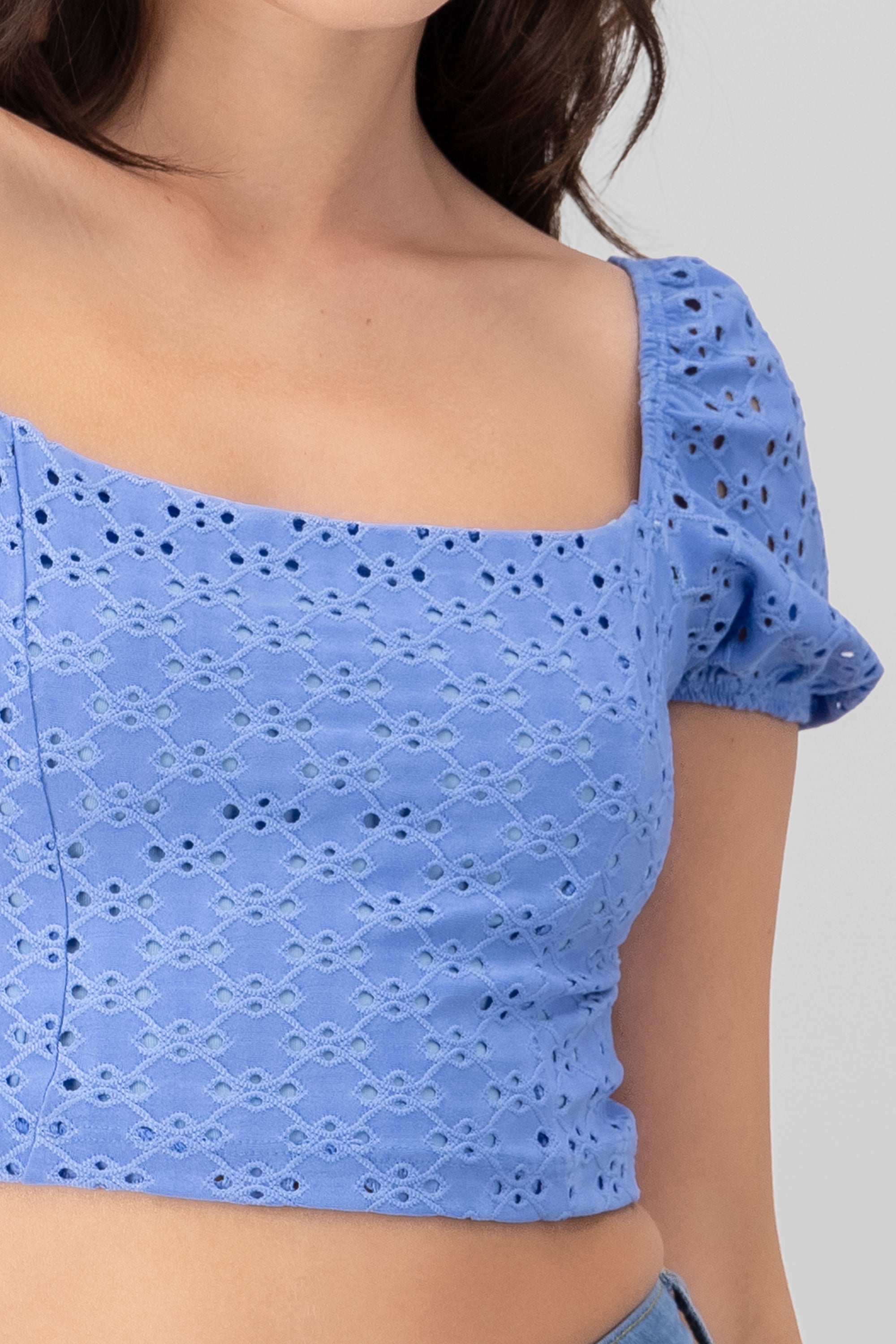 Puff Sleeve Eyelet Top PASTEL BLUE