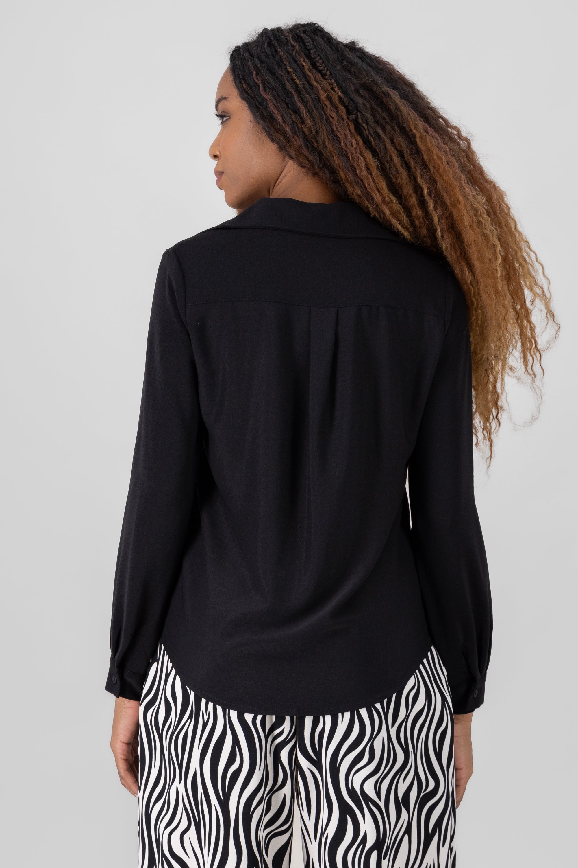 Solid Long Sleeve Blouse BLACK