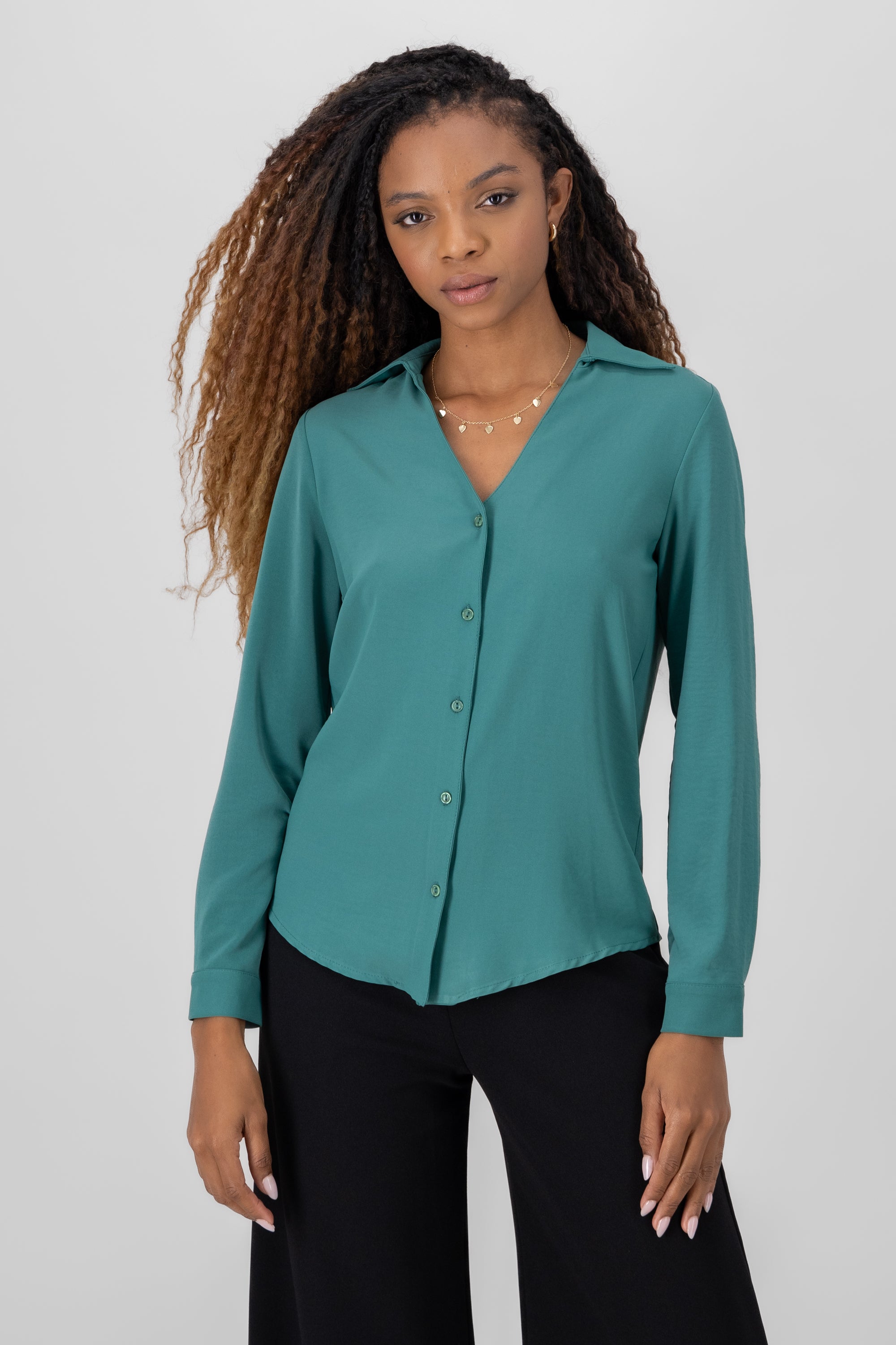 Solid Long Sleeve Blouse FOREST GREEN