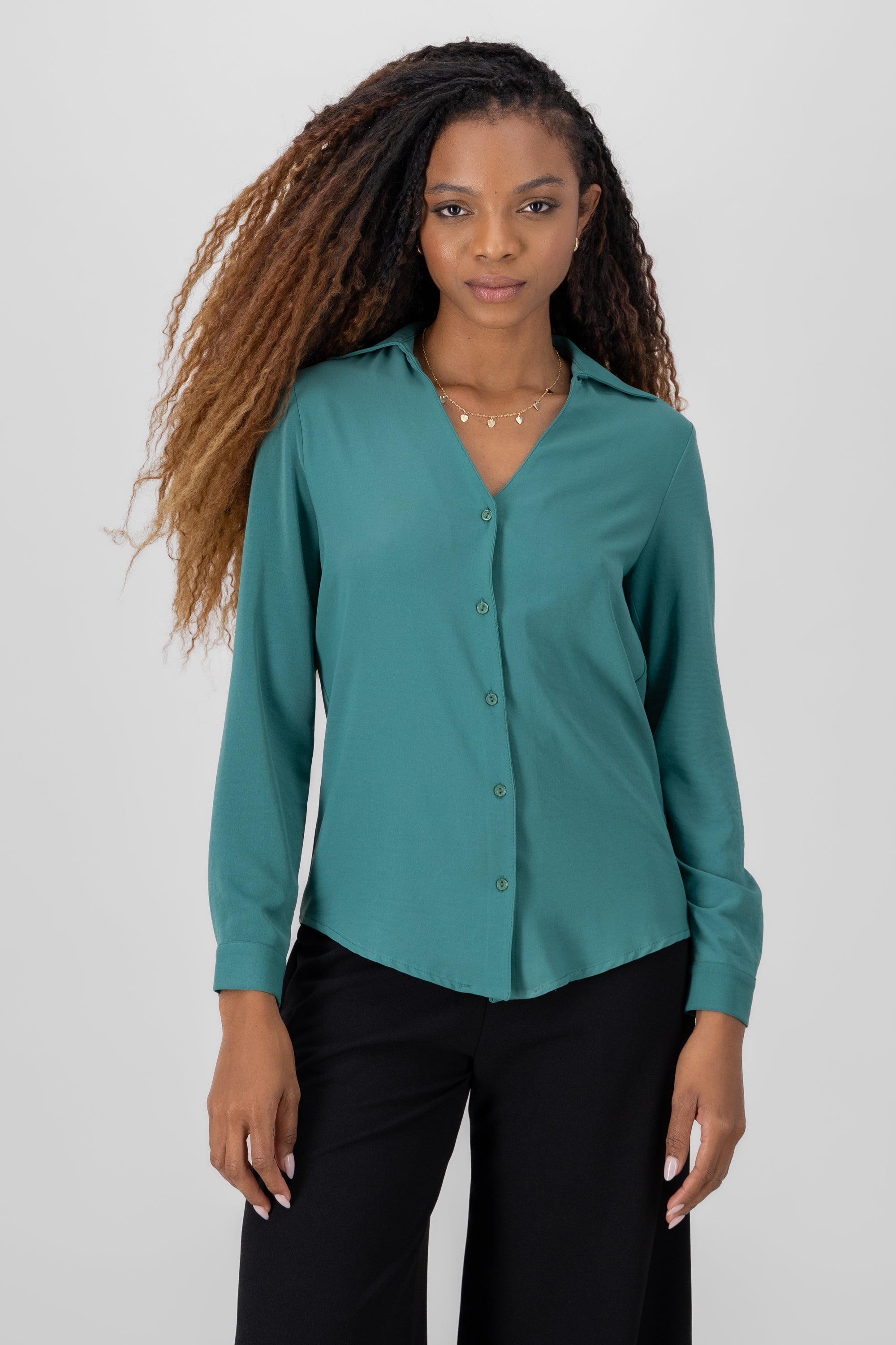 Solid Long Sleeve Blouse FOREST GREEN