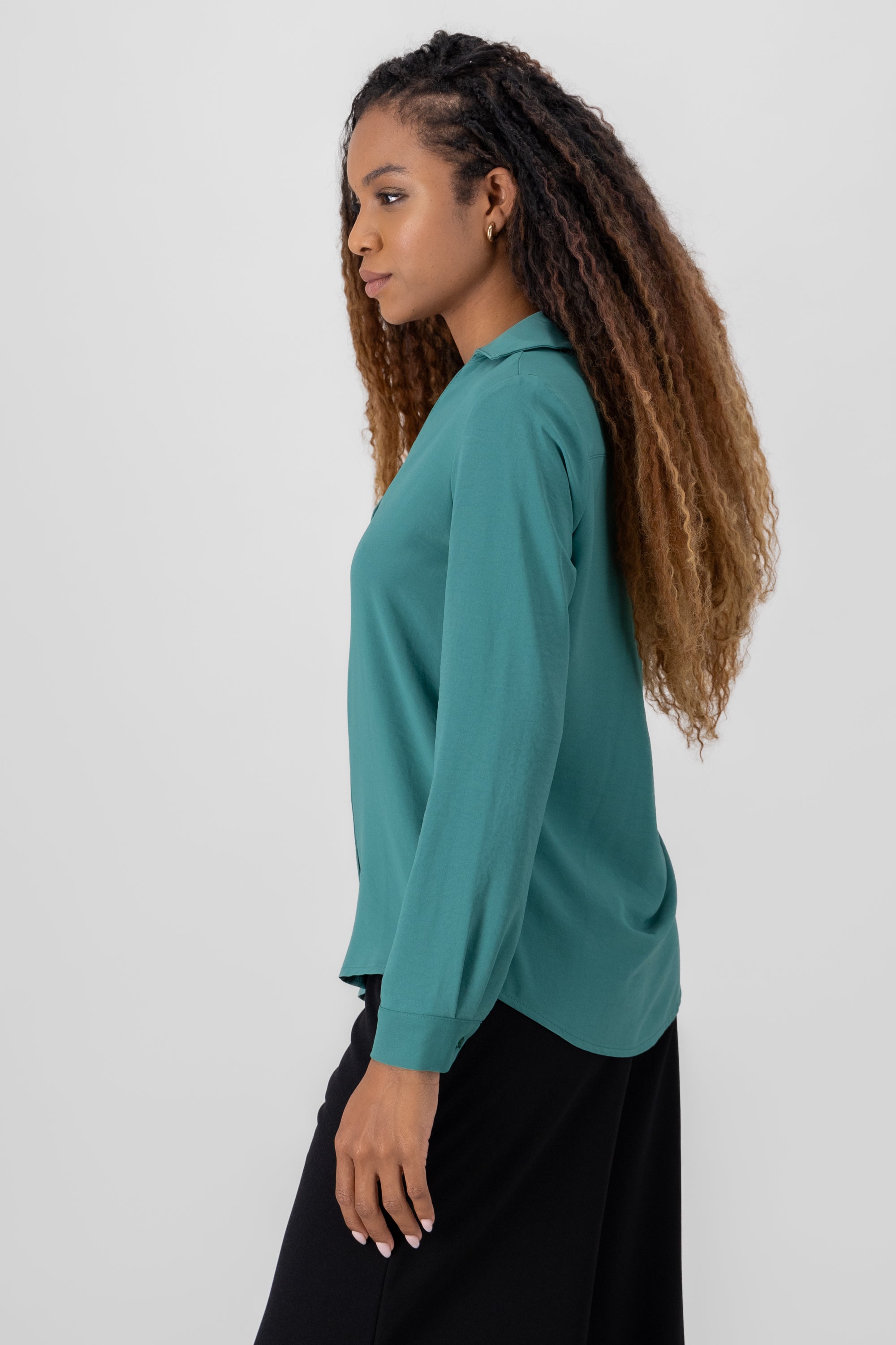 Solid Long Sleeve Blouse FOREST GREEN