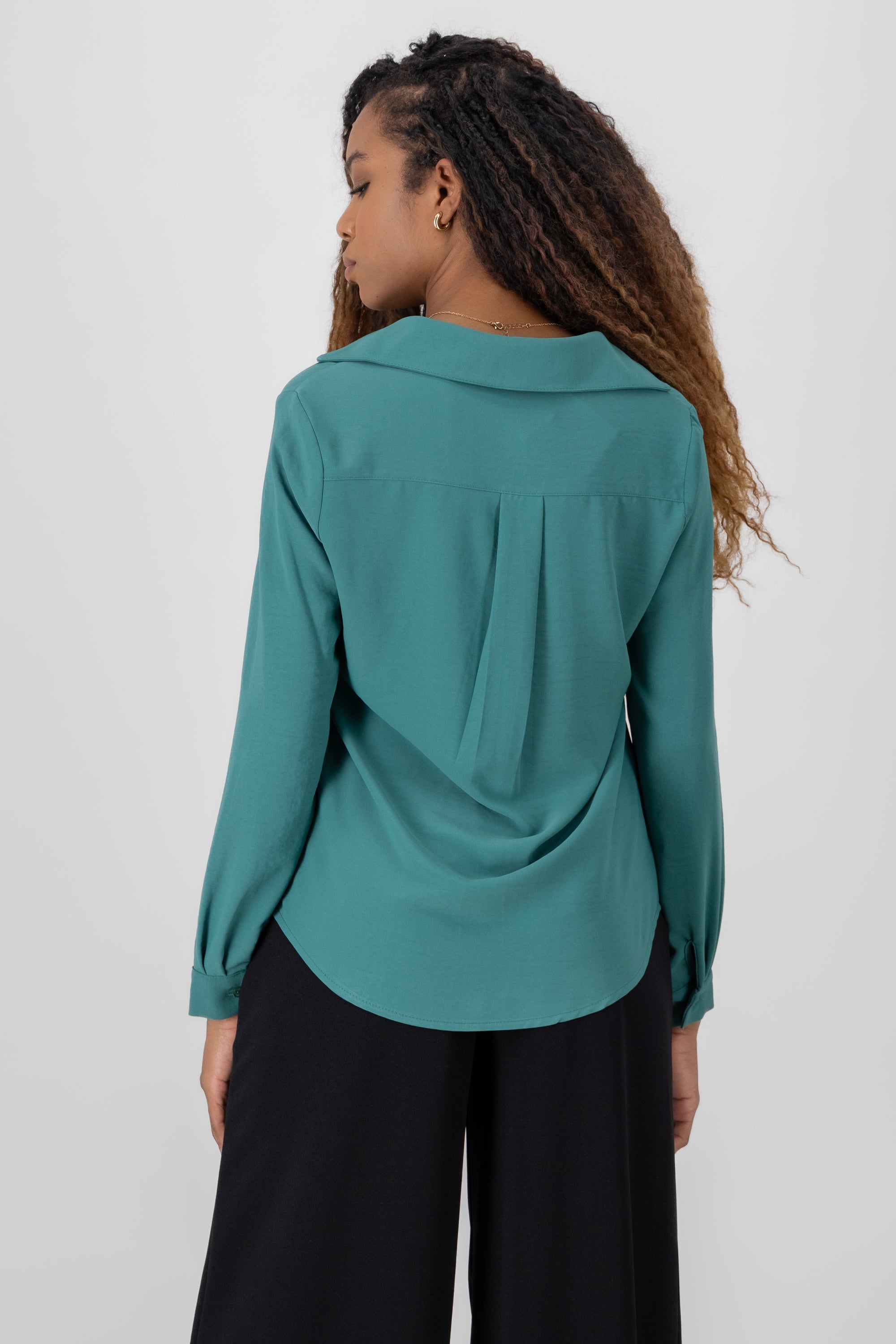 Solid Long Sleeve Blouse FOREST GREEN