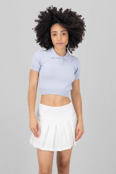 Knitted Collared Top PASTEL BLUE