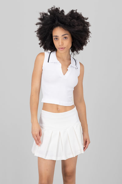 Seamless Polo Neck Top WHITE COMBO