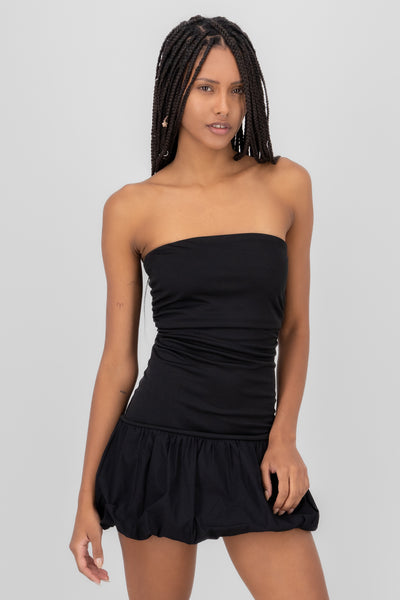 Strapless Bubble Skirt Mini Dress BLACK