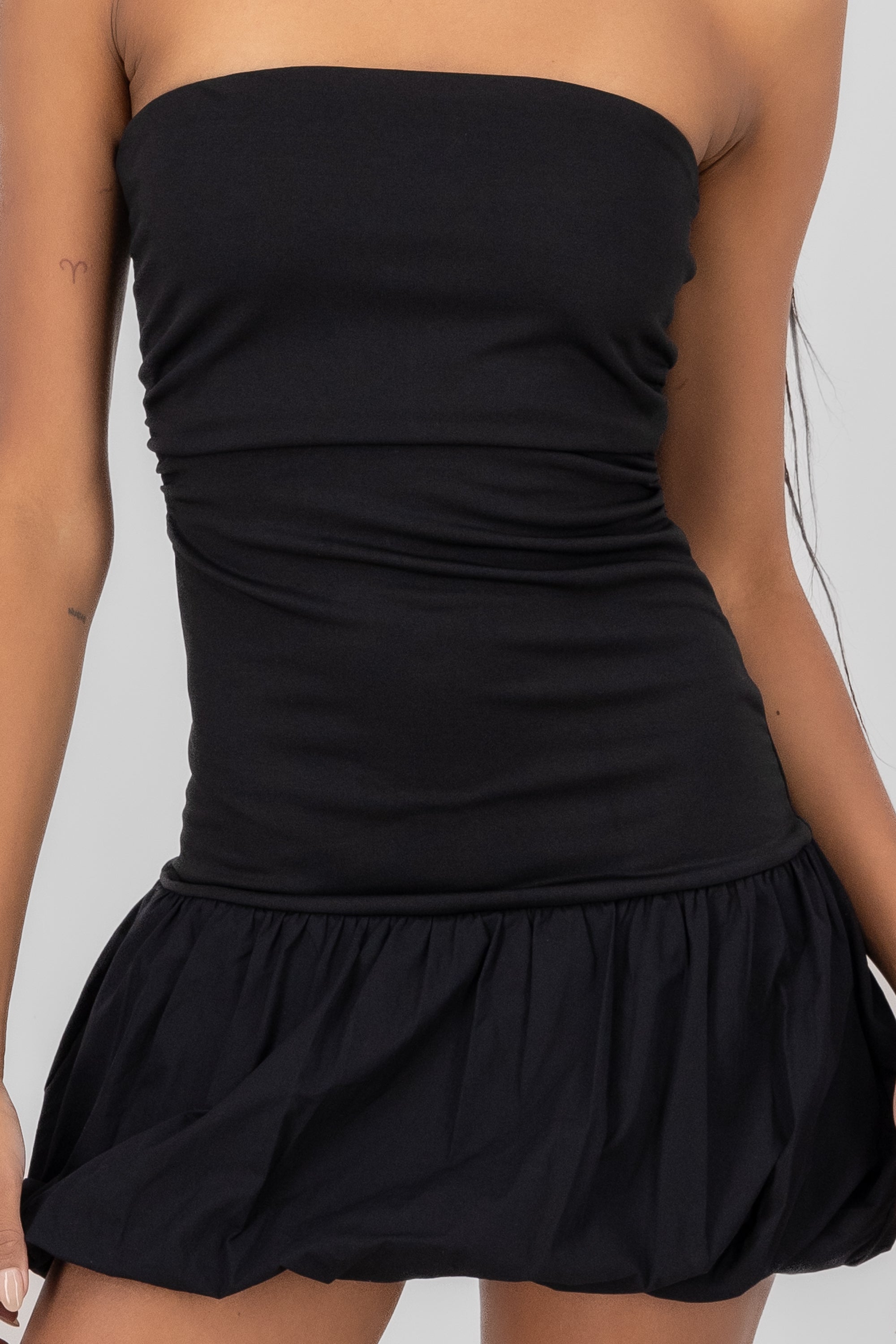 Strapless Bubble Skirt Mini Dress BLACK