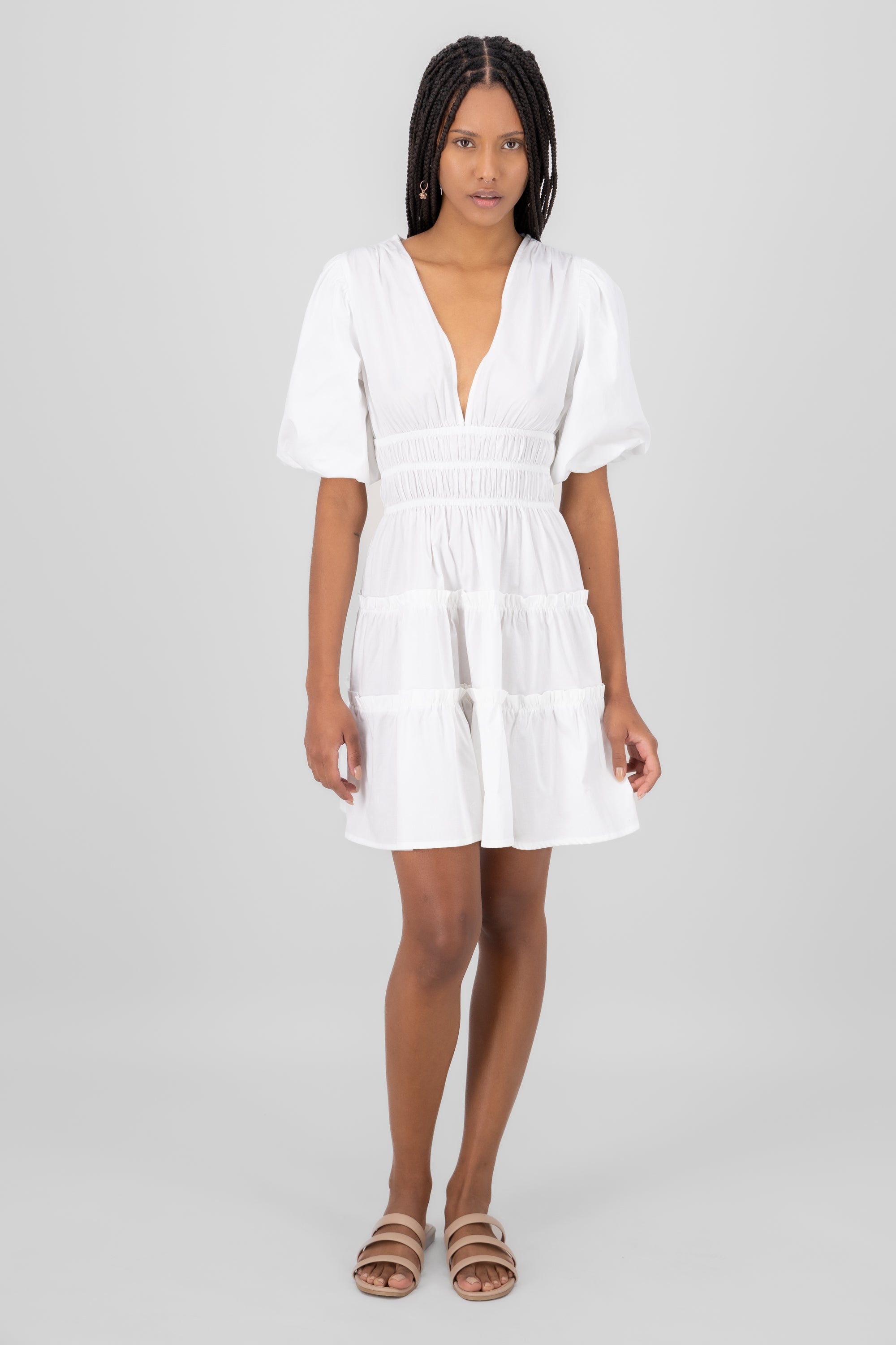 Puff Sleeved Mini Dress WHITE