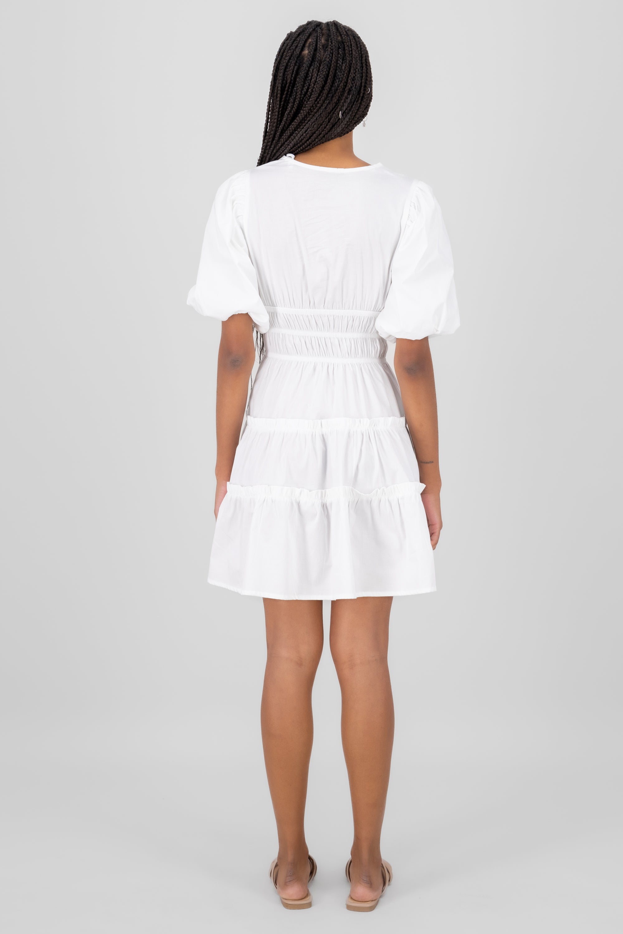 Puff Sleeved Mini Dress WHITE