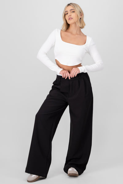 Contrast Wide Leg Pants BLACK