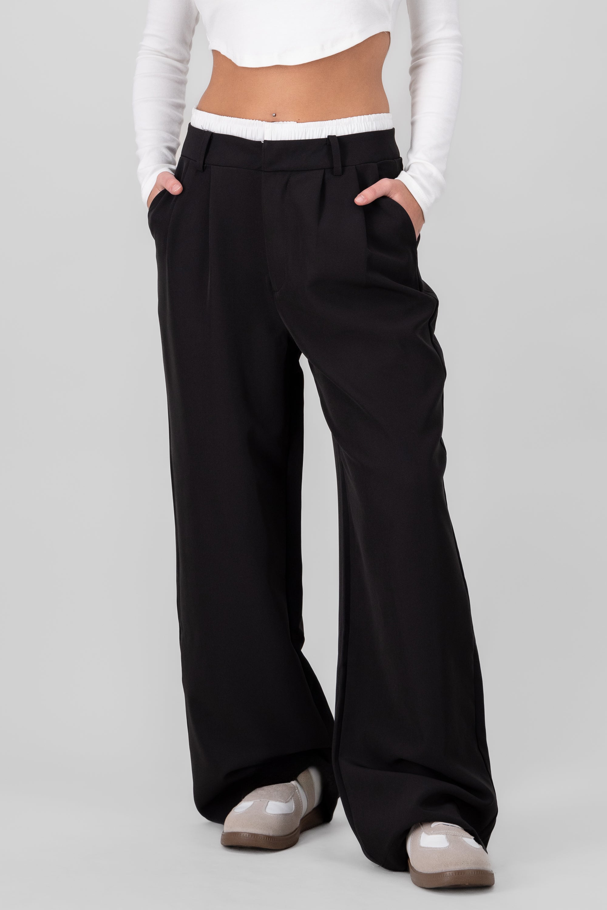 Contrast Wide Leg Pants BLACK