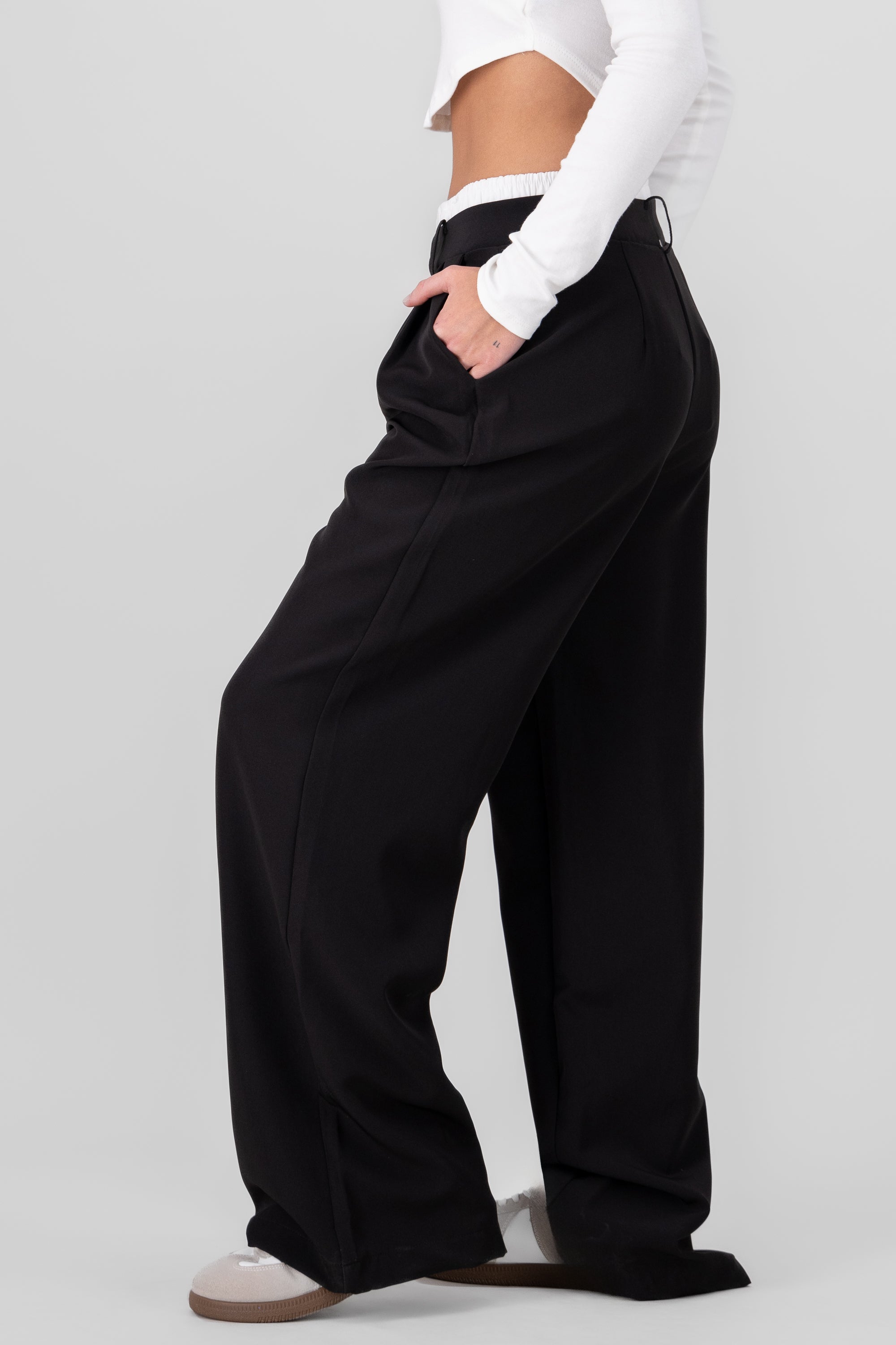 Contrast Wide Leg Pants BLACK