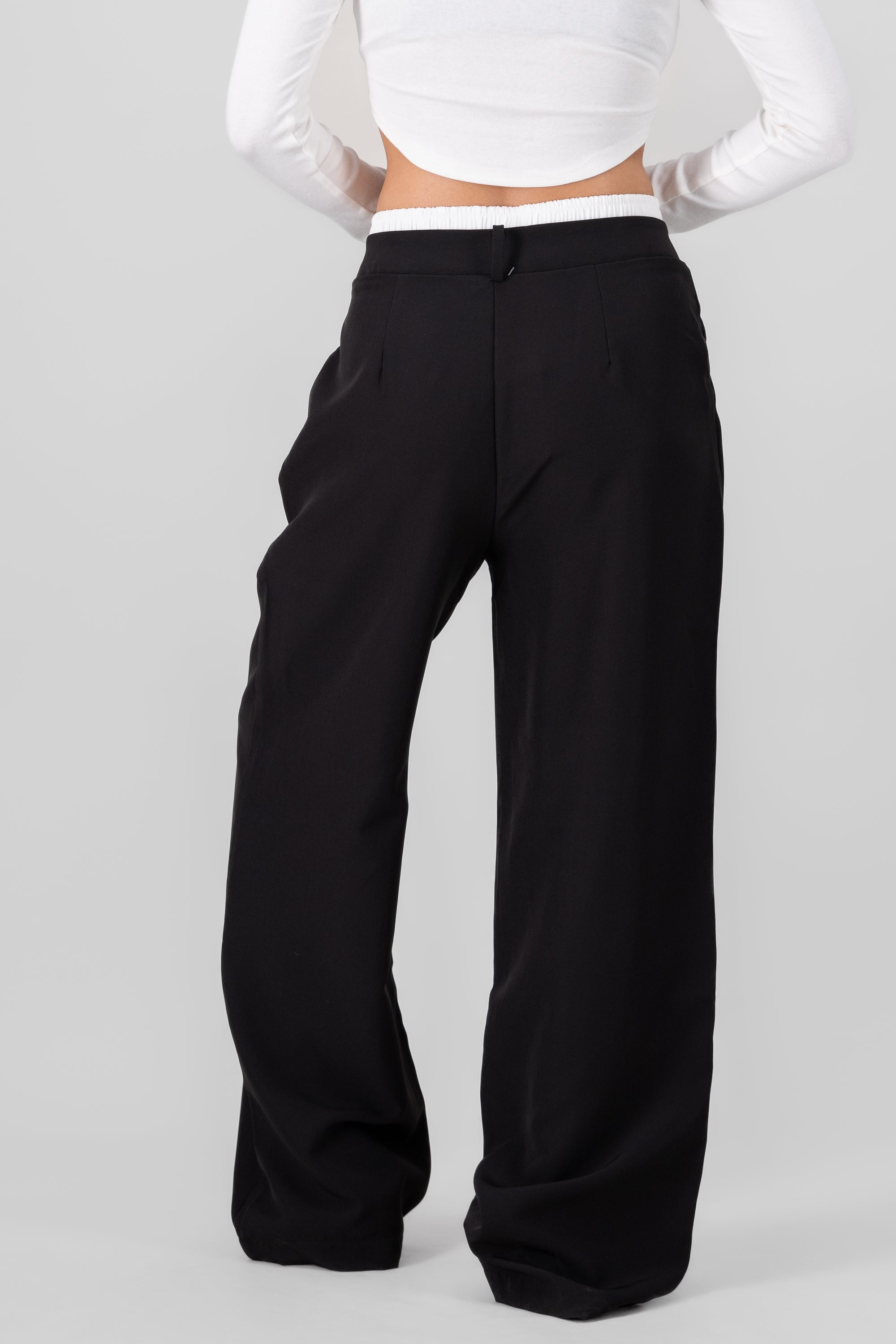 Contrast Wide Leg Pants BLACK