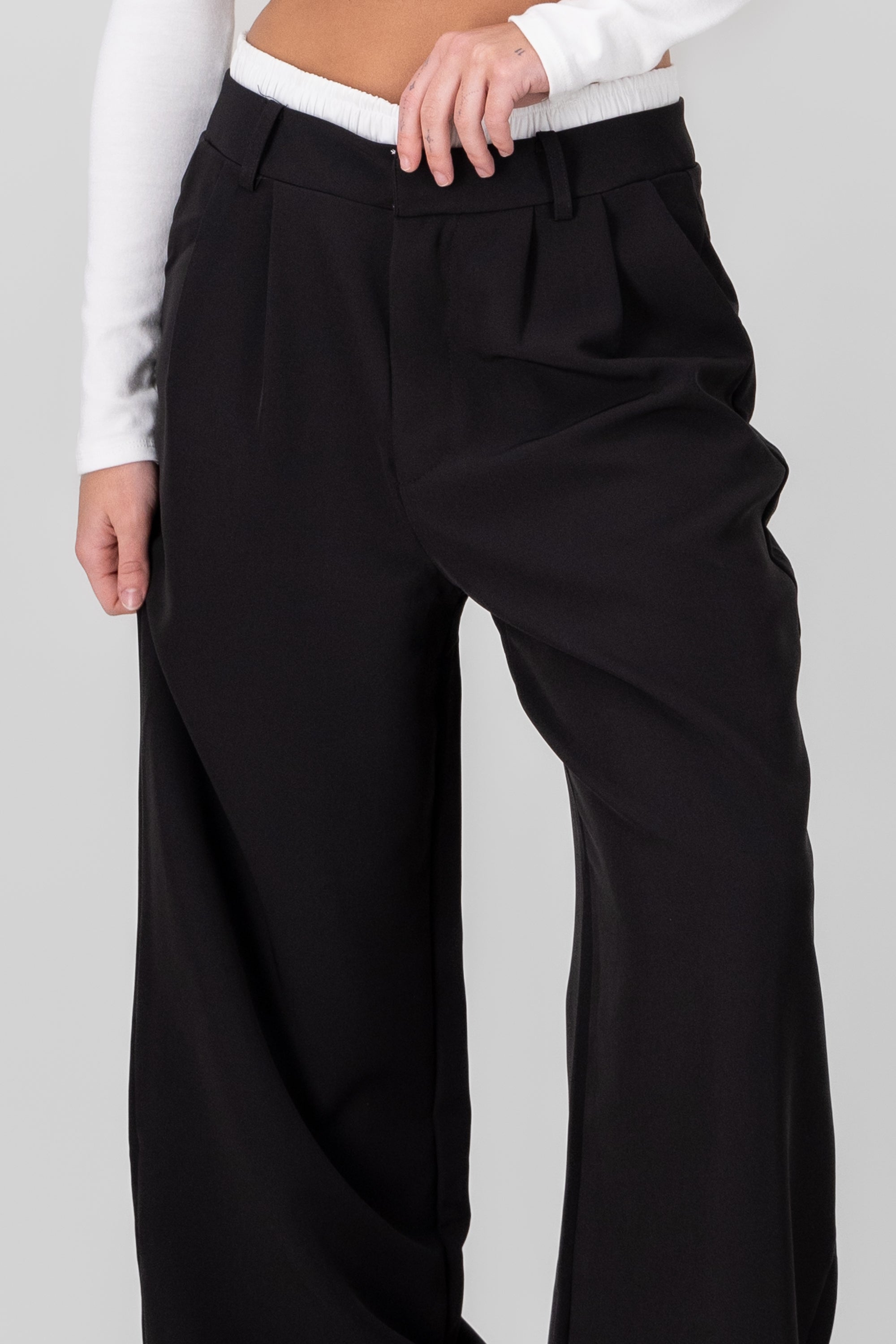 Contrast Wide Leg Pants BLACK