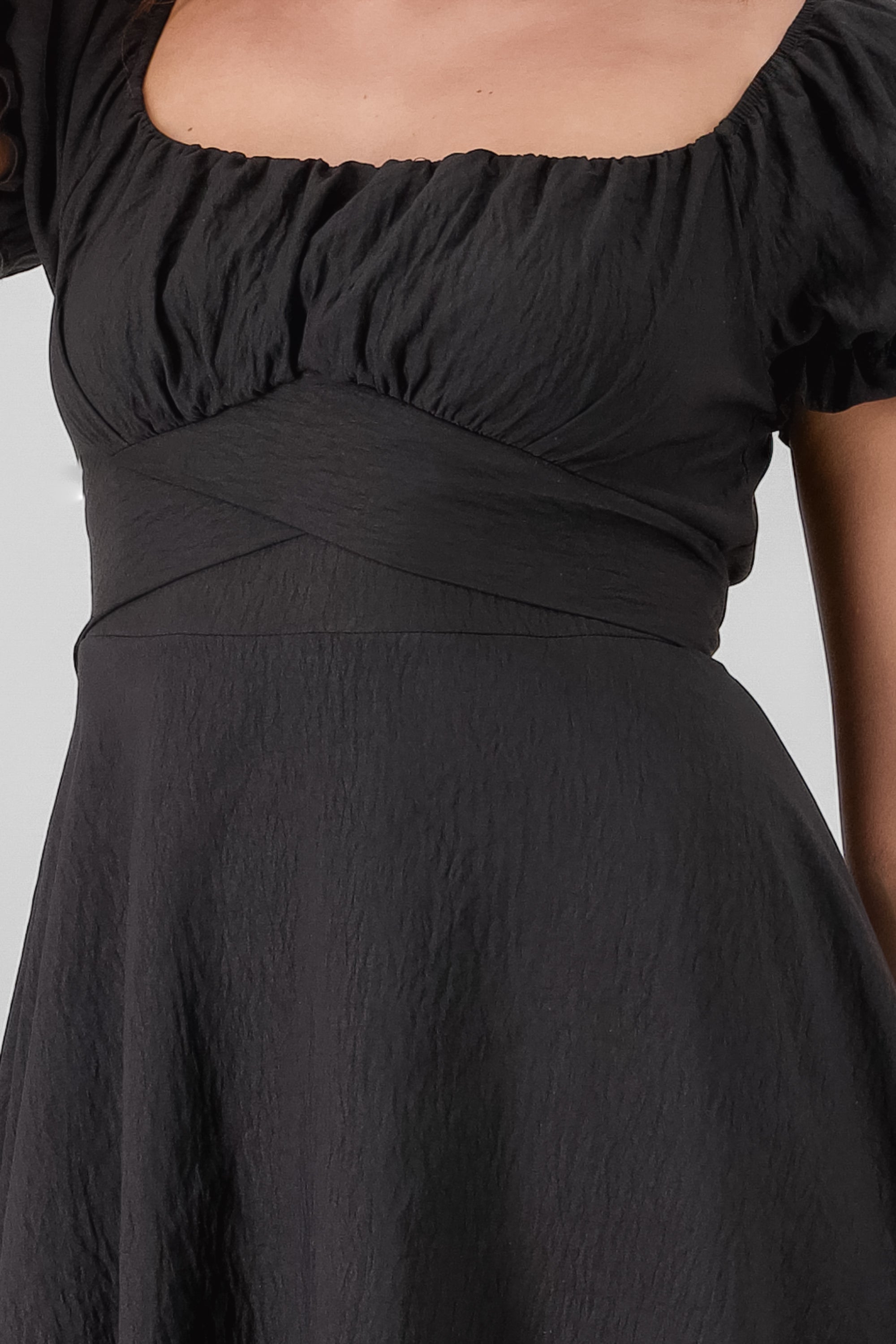 Solid Puff Sleeve Mini Dress BLACK