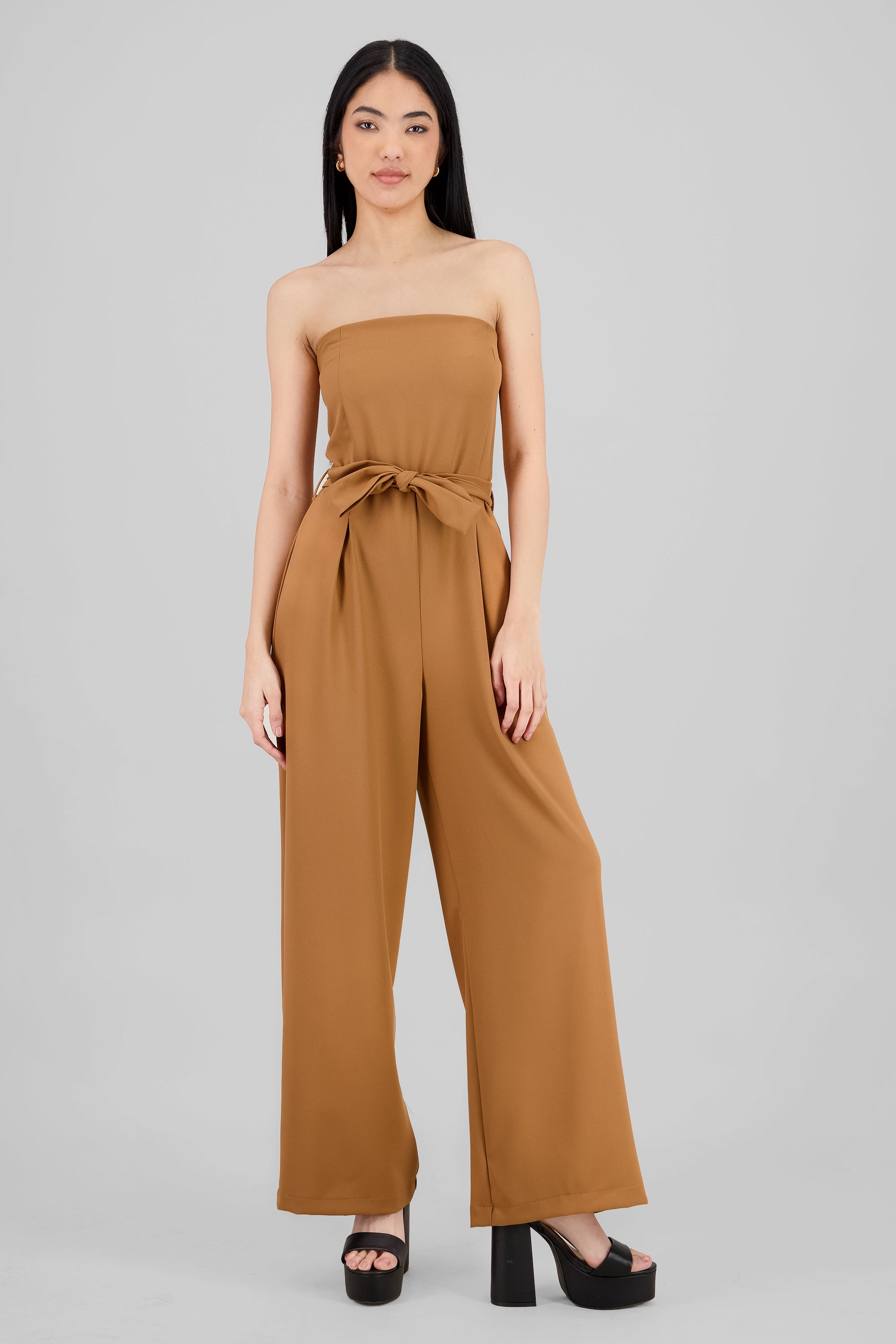 Tailored Strapless Jumpsuit CAMEL