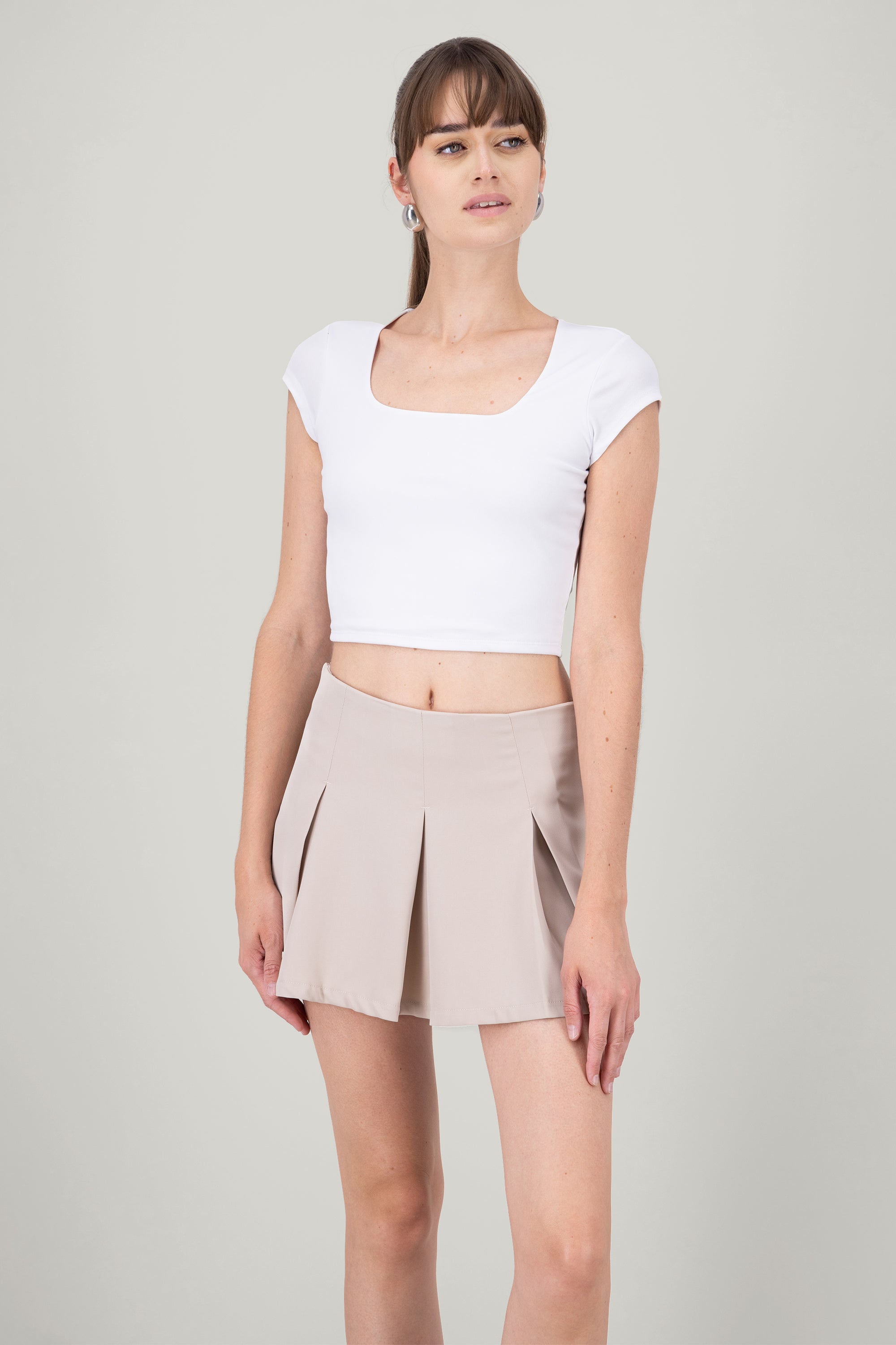 Square Neck Short Sleeve Top WHITE