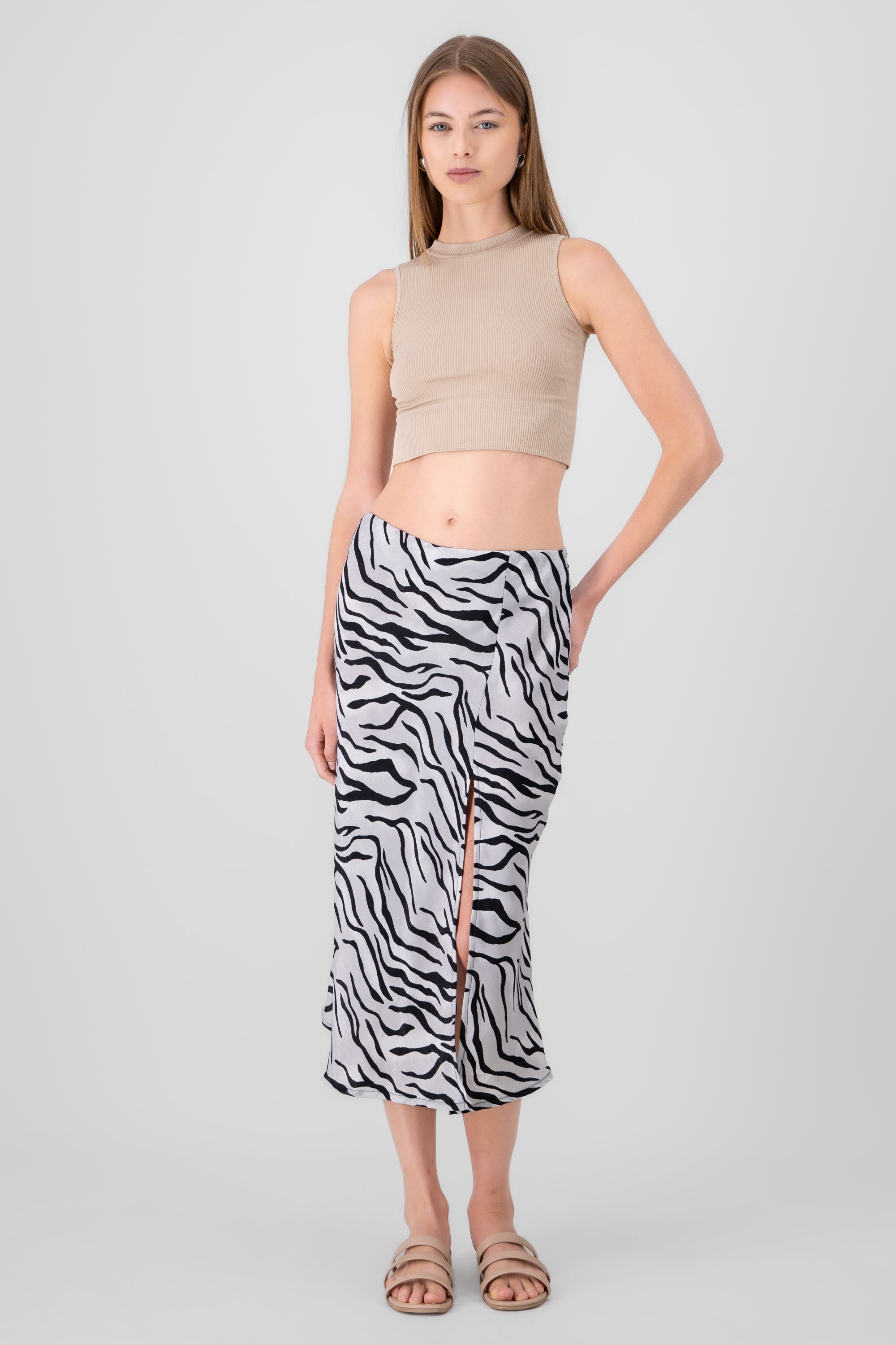 Animal Print Midi Skirt WHITE COMBO