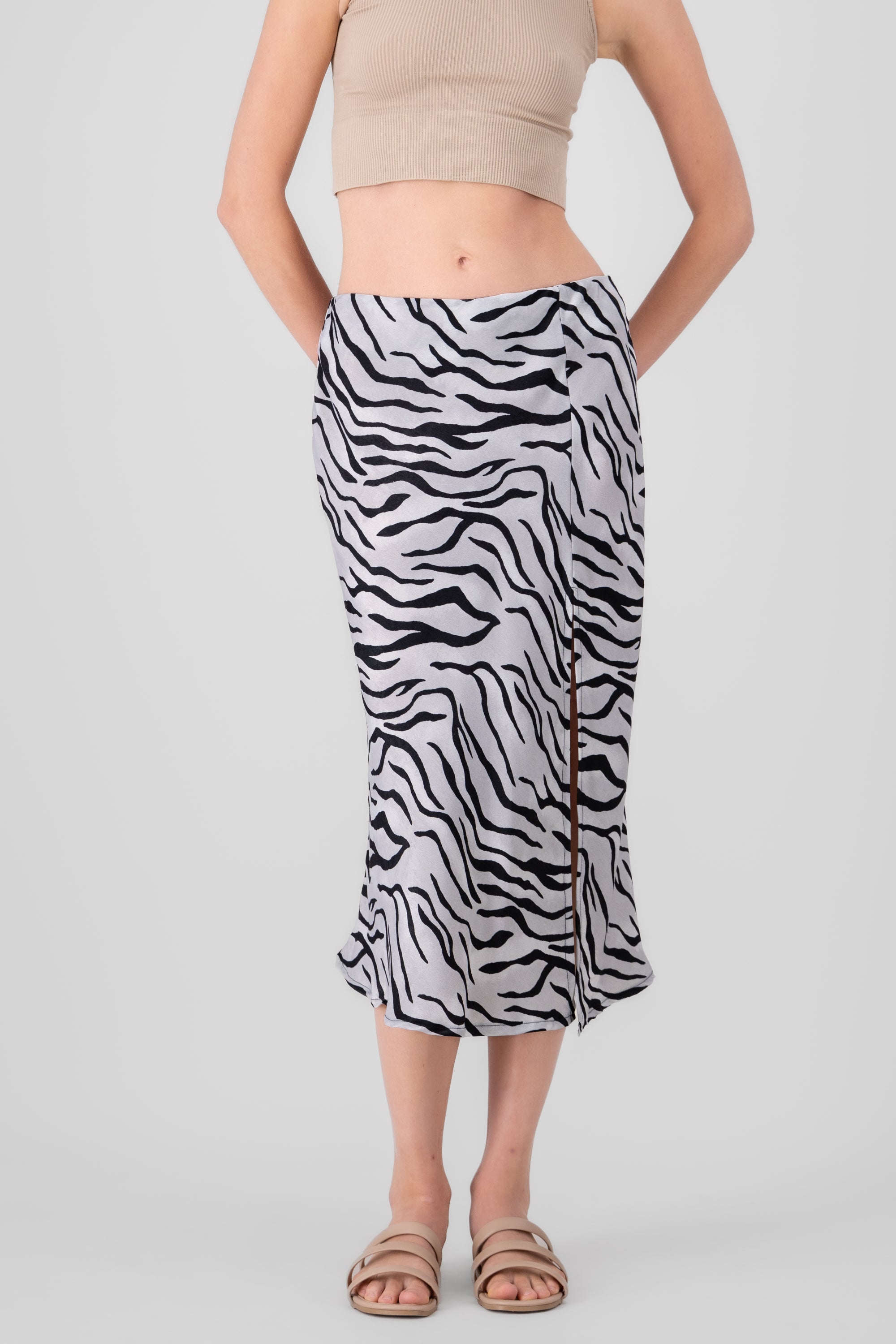 Animal Print Midi Skirt WHITE COMBO