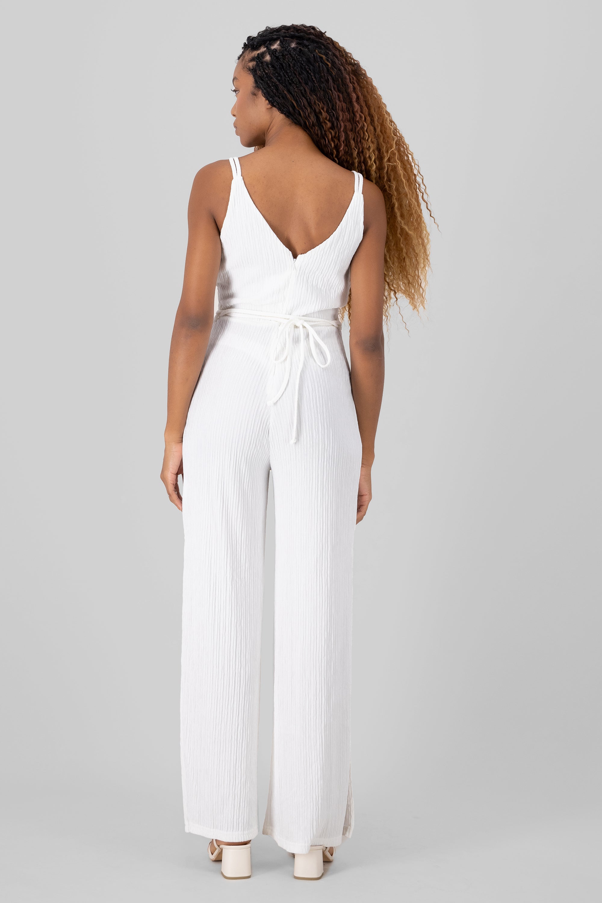 Solid Textured Jumpsuit WHITE