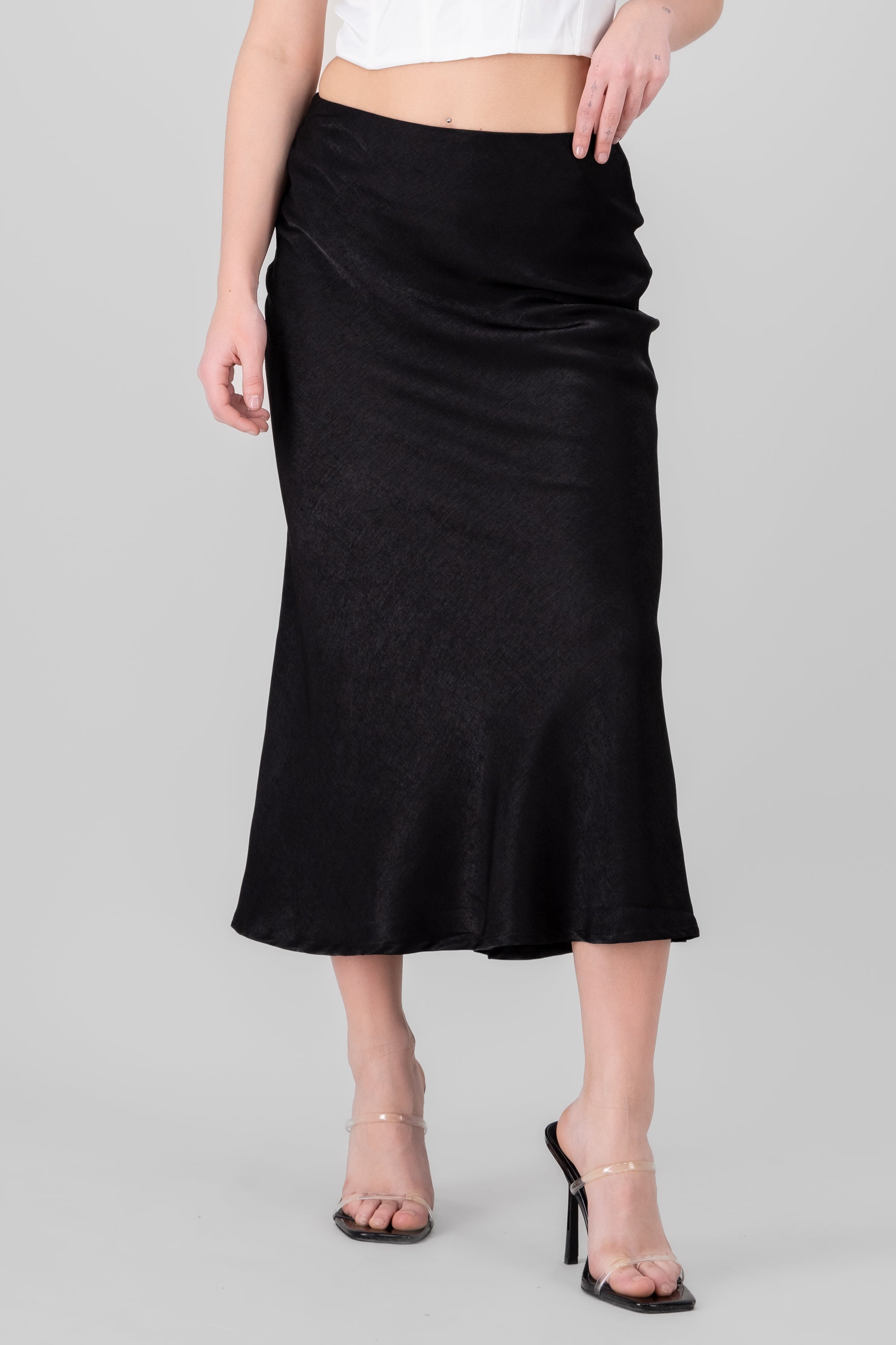 Solid Midi Skirt BLACK