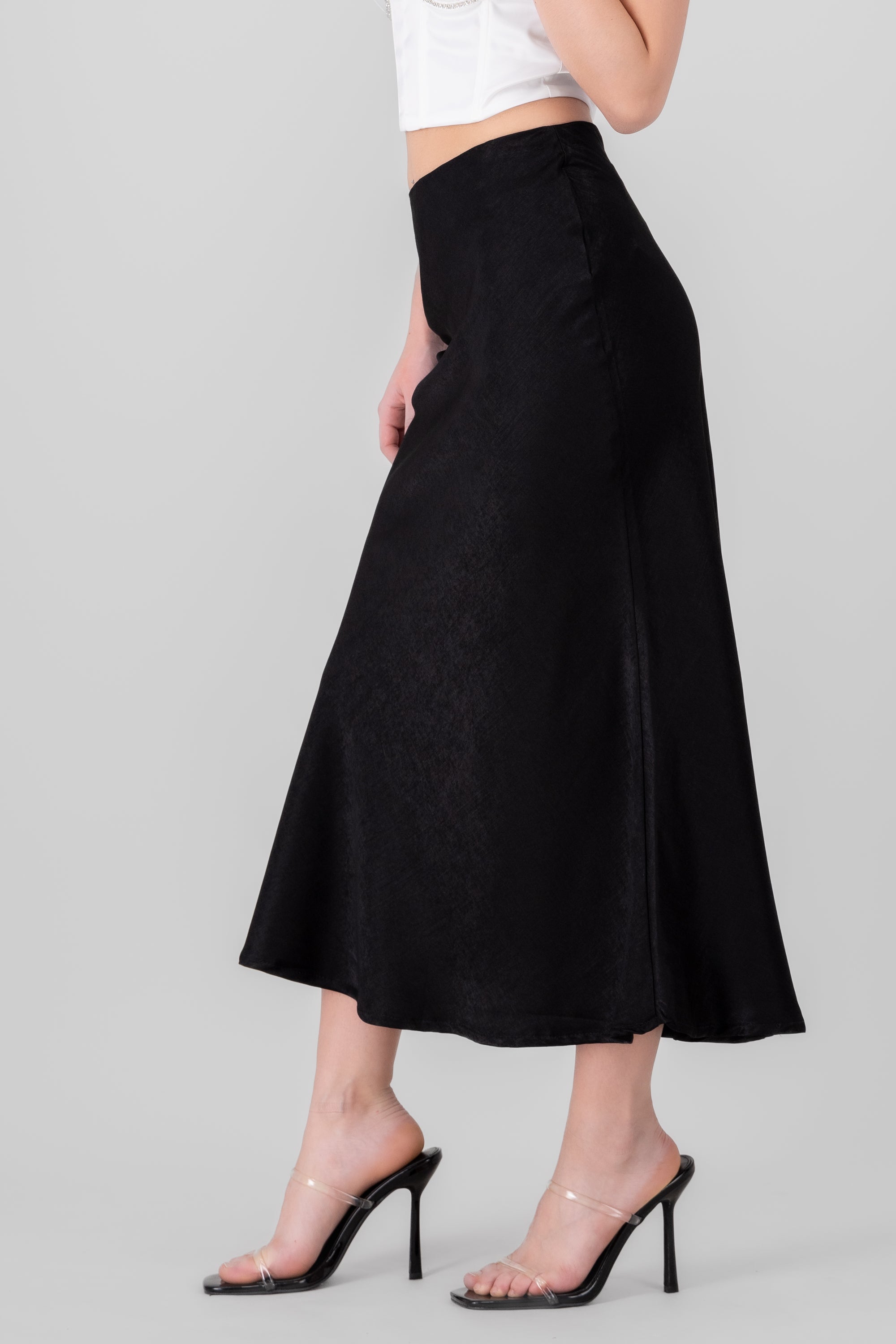 Solid Midi Skirt BLACK