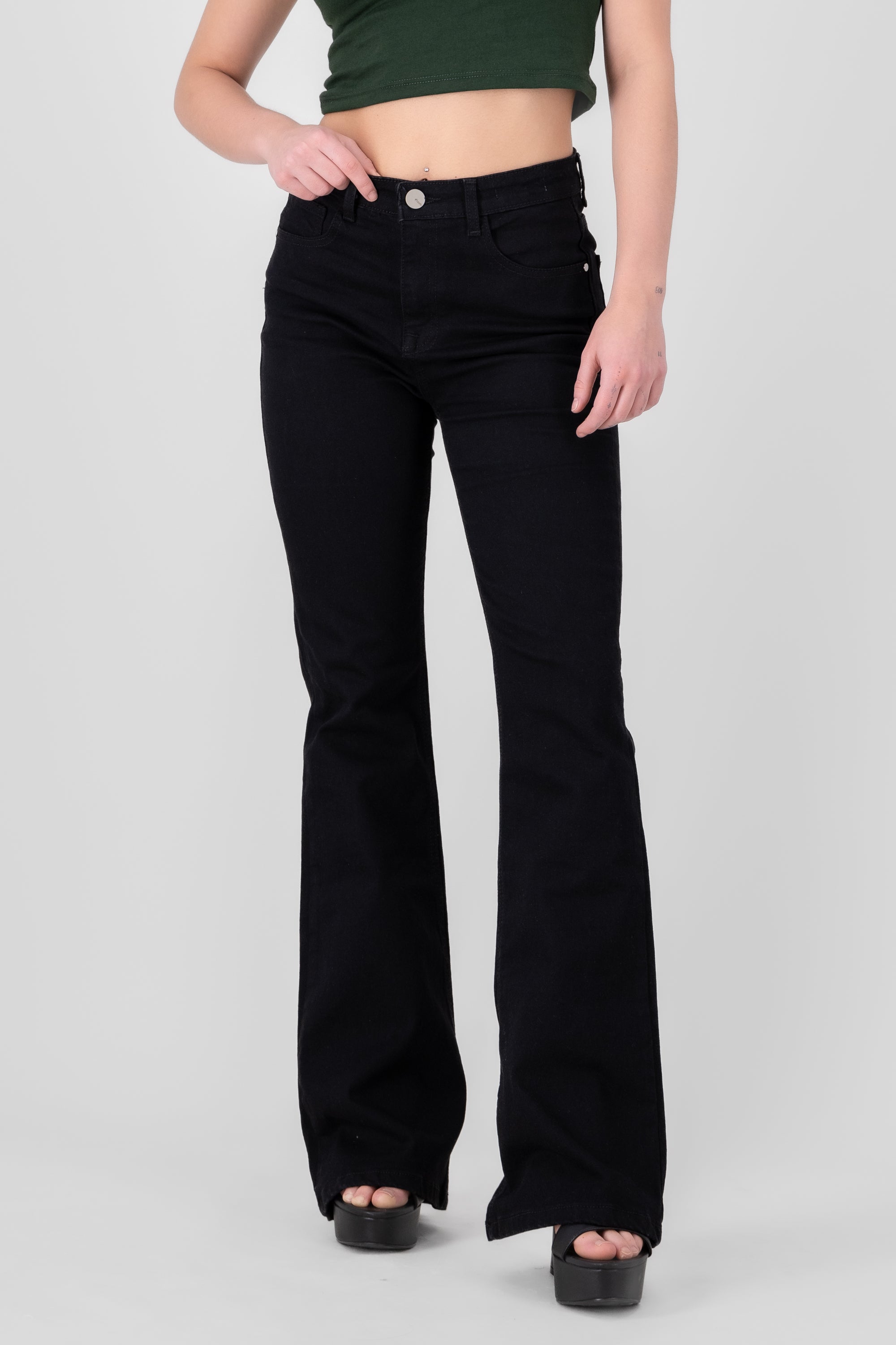 Solid Flared Jeans BLACK