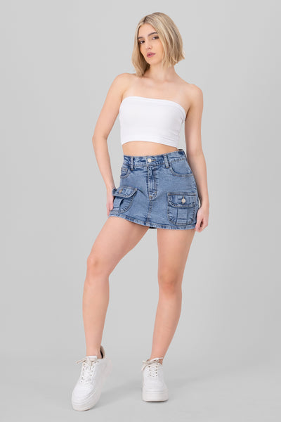 Denim Mini Skirt With Cargo Pockets MEDIUM ACID WASH