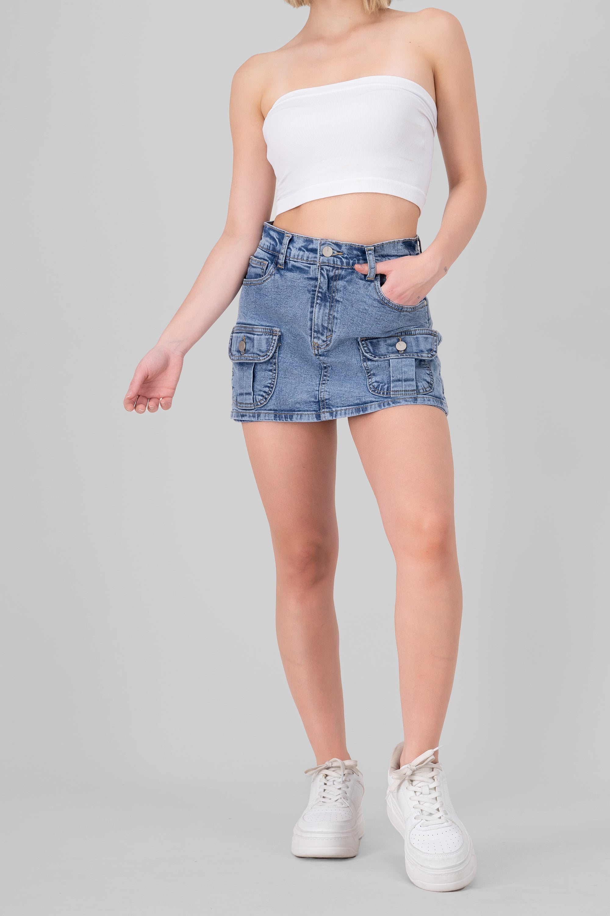 Denim Mini Skirt With Cargo Pockets MEDIUM ACID WASH