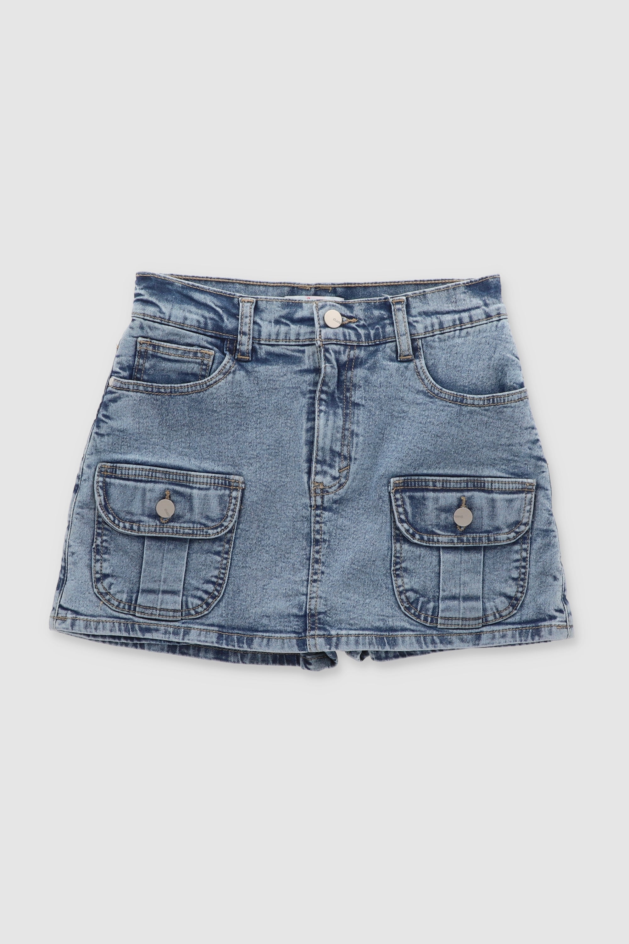 Denim Mini Skirt With Cargo Pockets MEDIUM ACID WASH