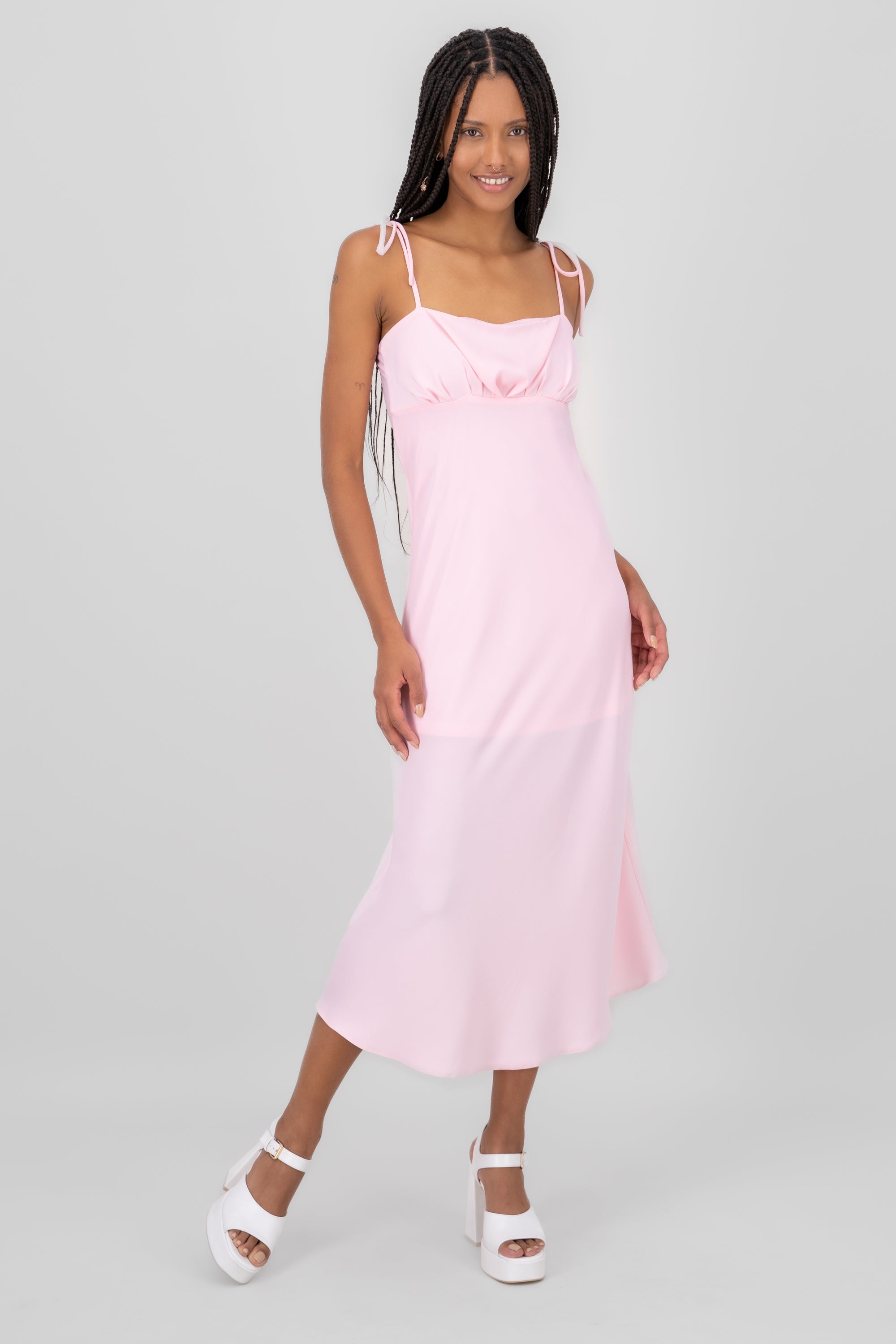 Pleated Bustier Satin Dress PASTEL PINK