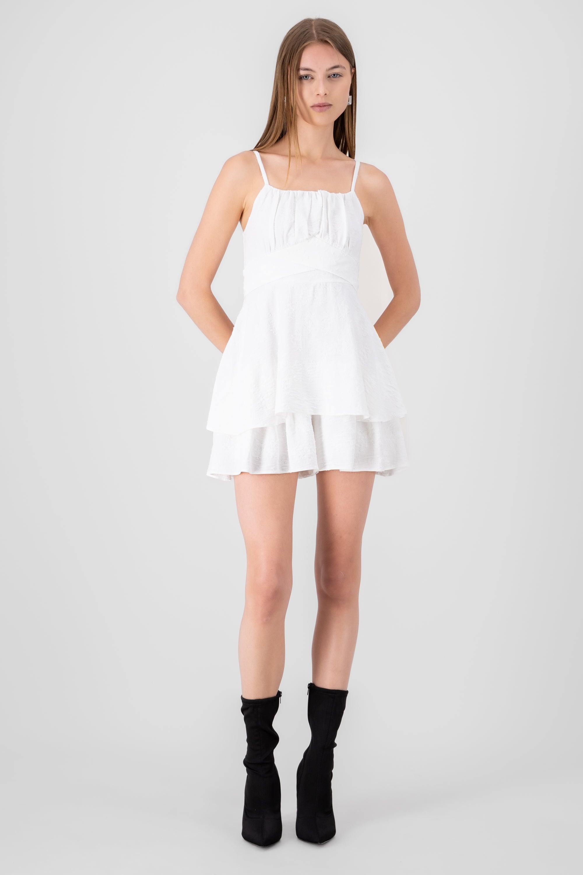 Double Ruffle Mini Dress WHITE