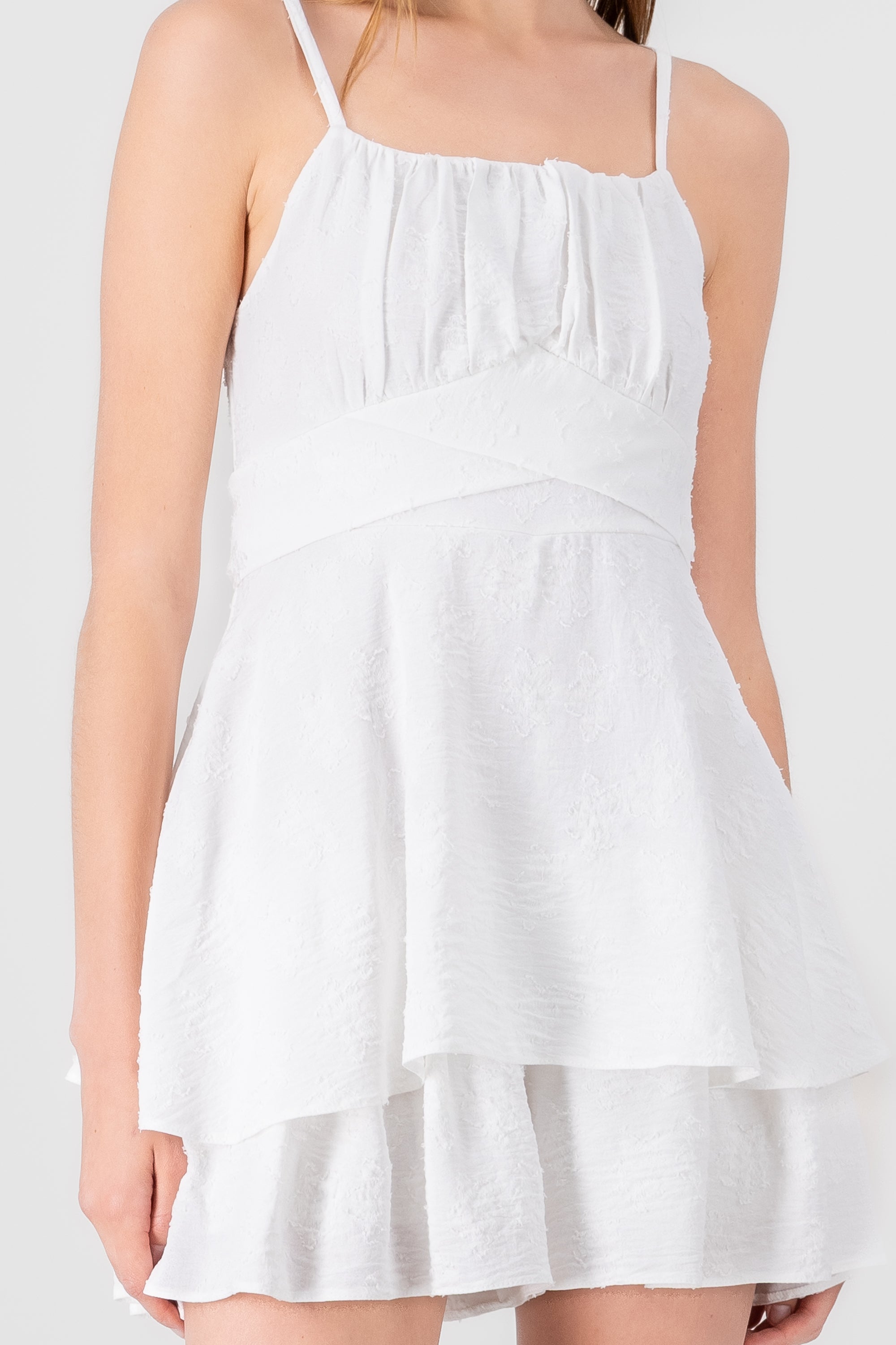 Double Ruffle Mini Dress WHITE