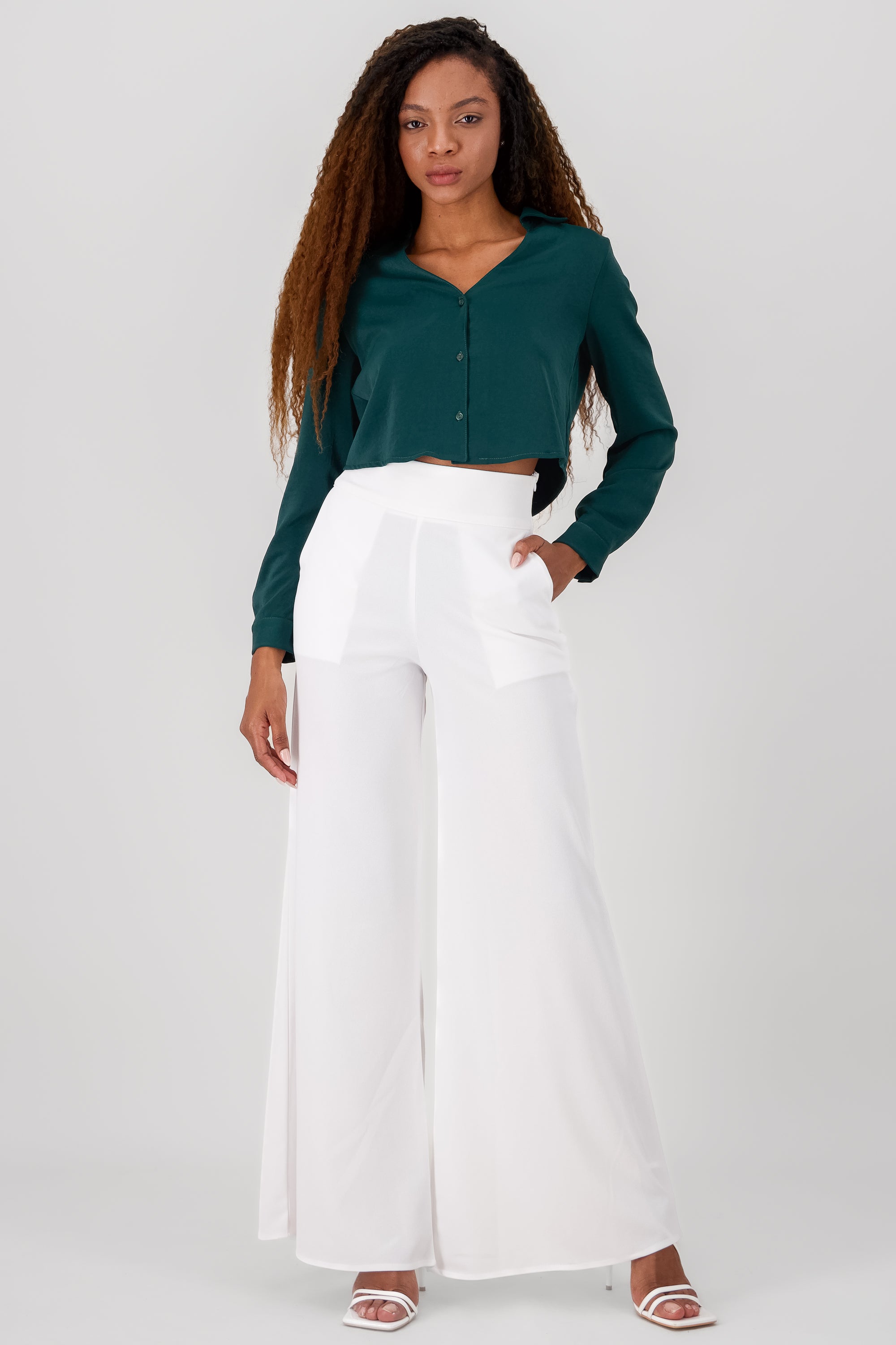 Solid Wide Leg Pants WHITE