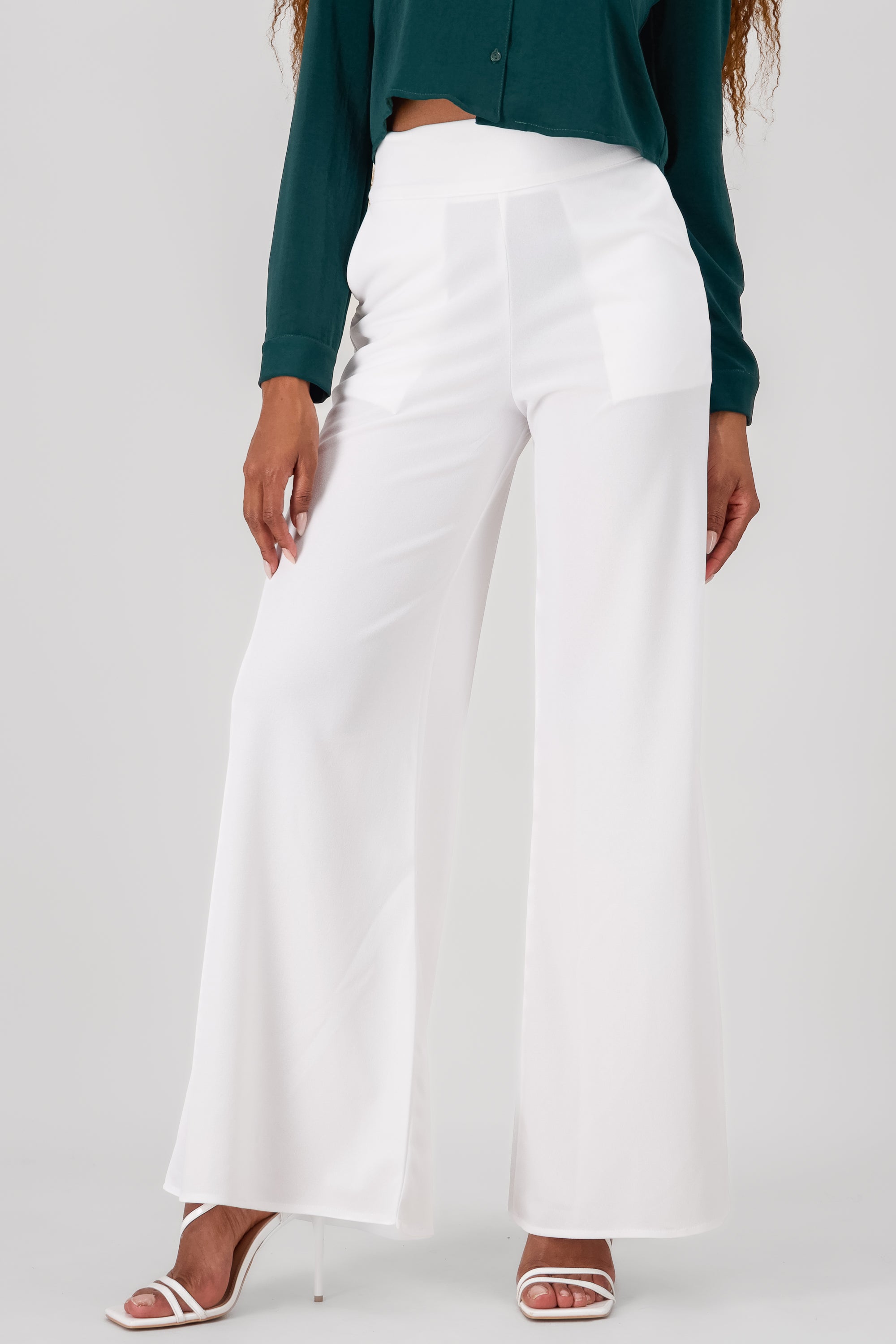 Solid Wide Leg Pants WHITE