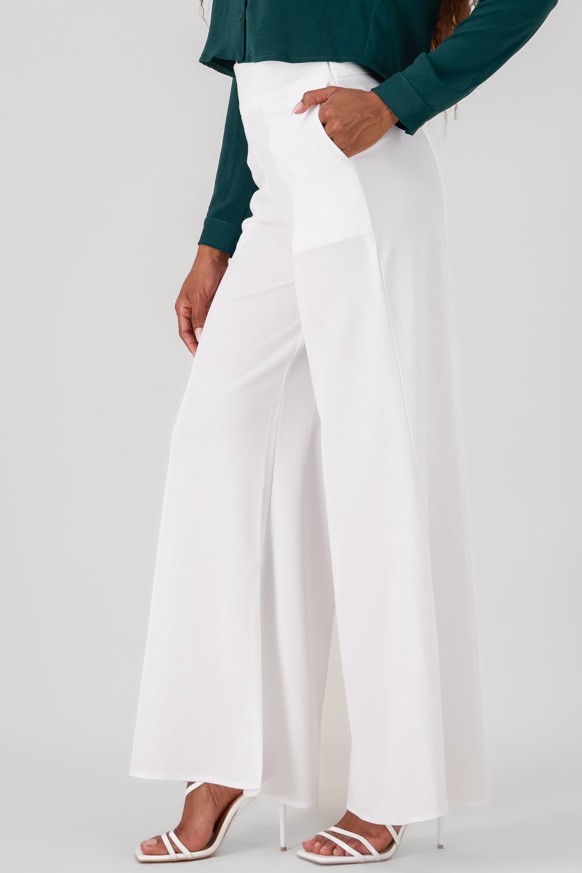 Solid Wide Leg Pants WHITE