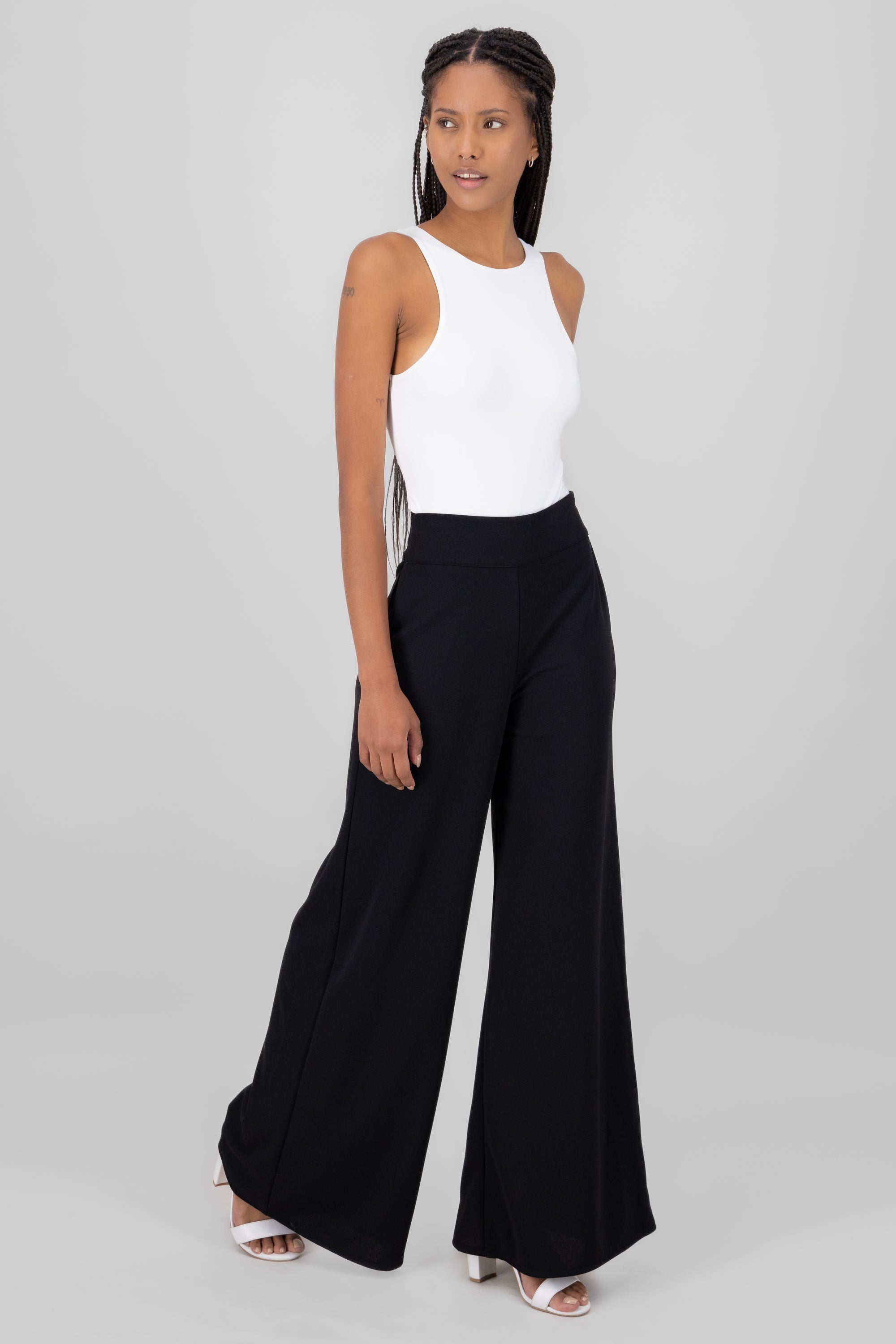 Solid Wide Leg Pants BLACK