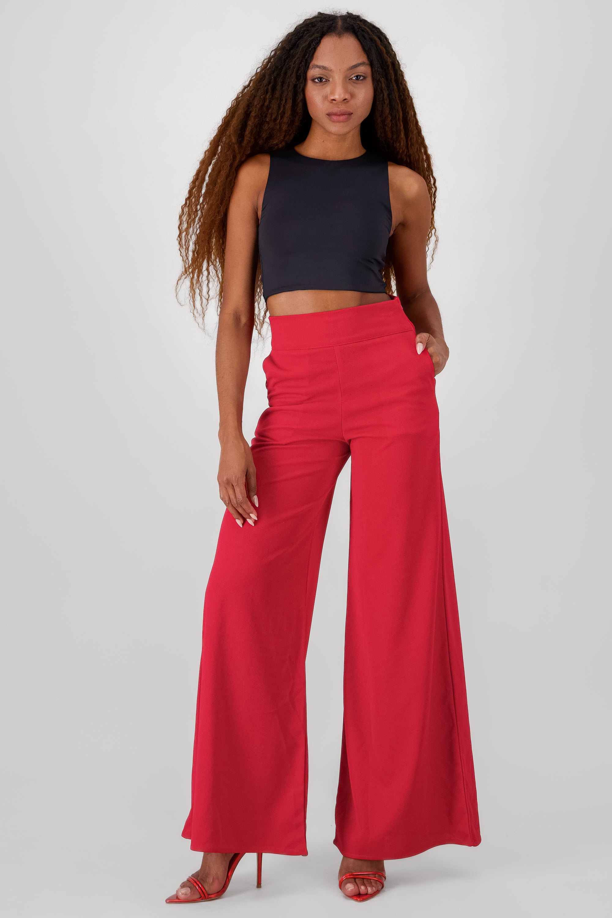 Solid Wide Leg Pants BURNT RED