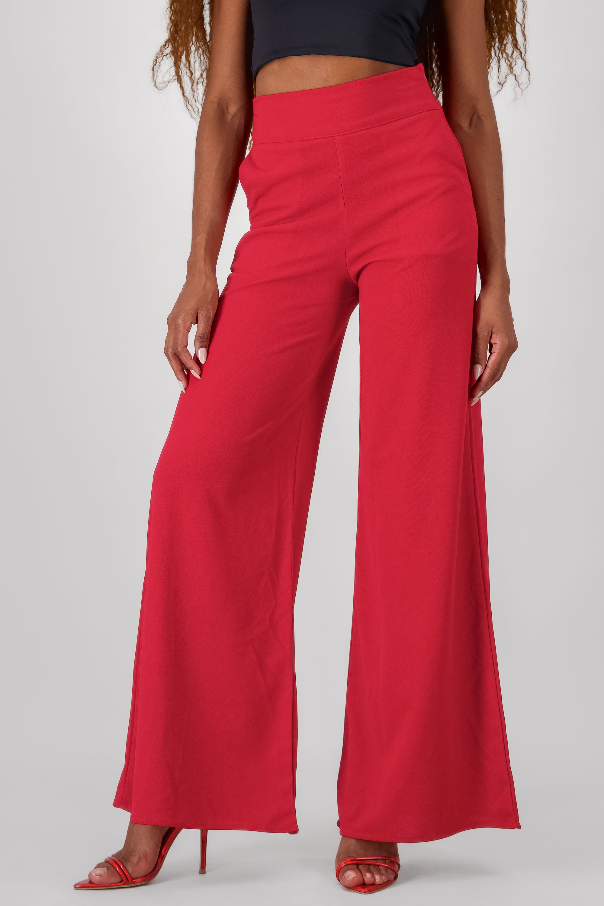 Solid Wide Leg Pants BURNT RED