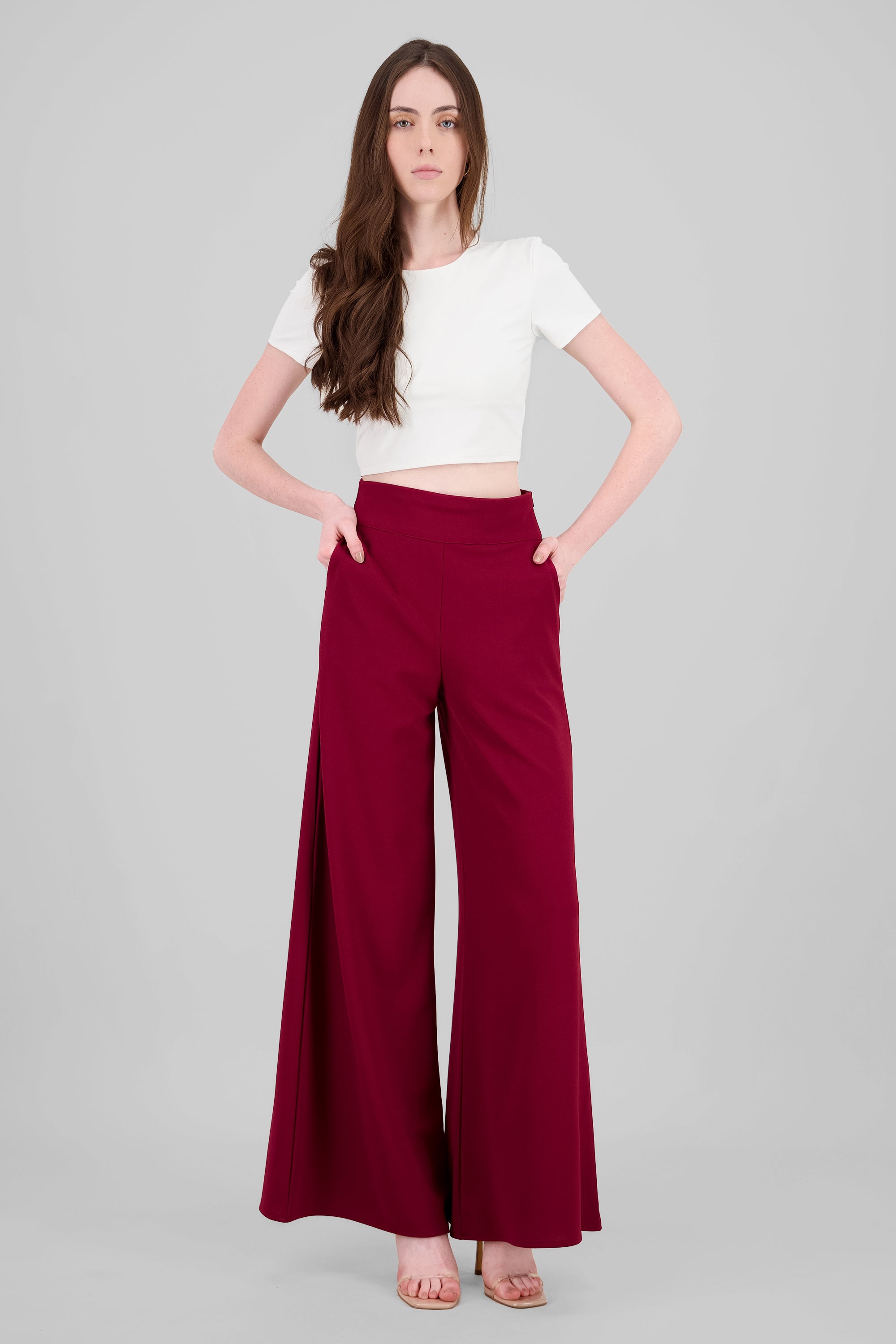 Solid Wide Leg Pants BURGUNDY