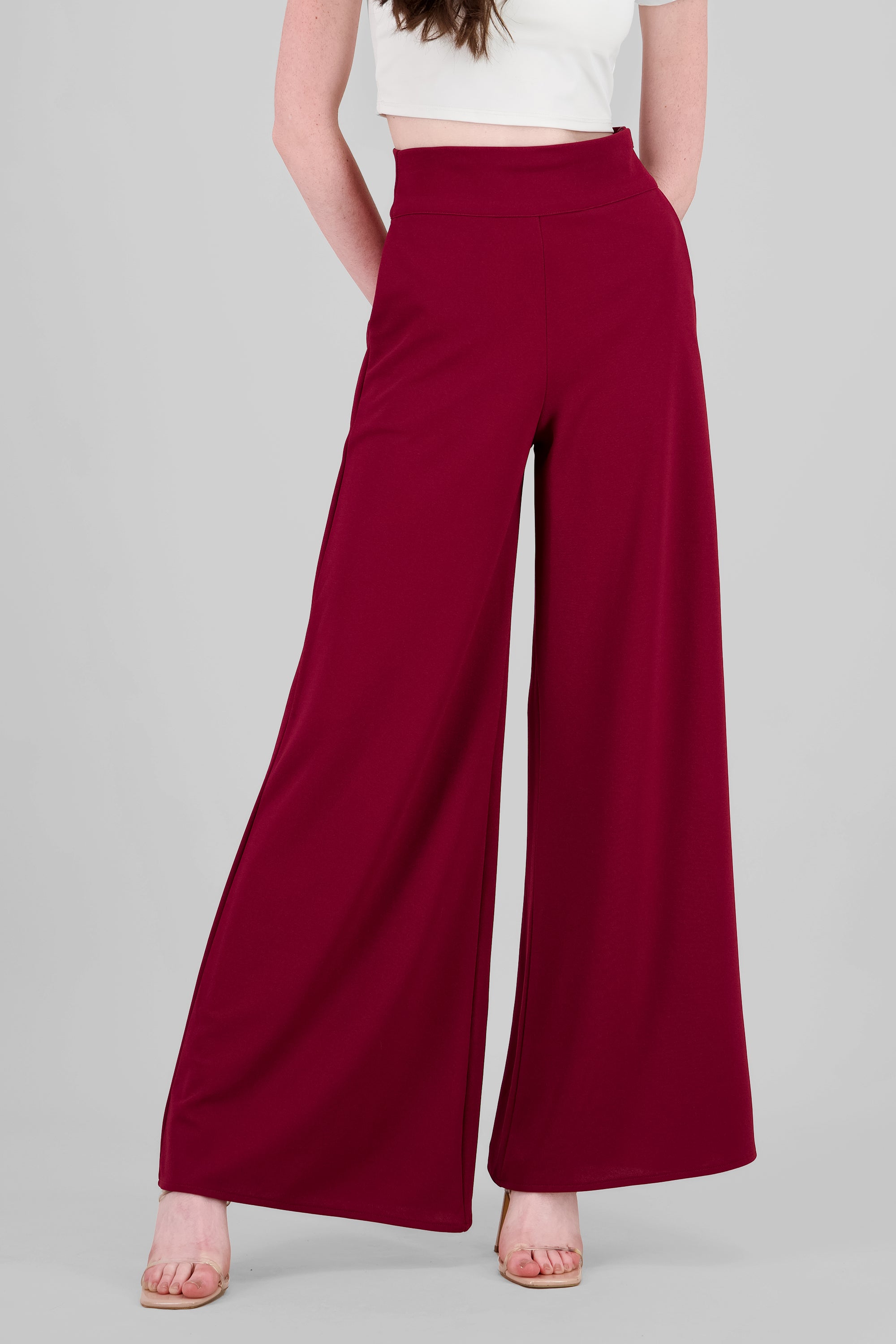 Solid Wide Leg Pants BURGUNDY