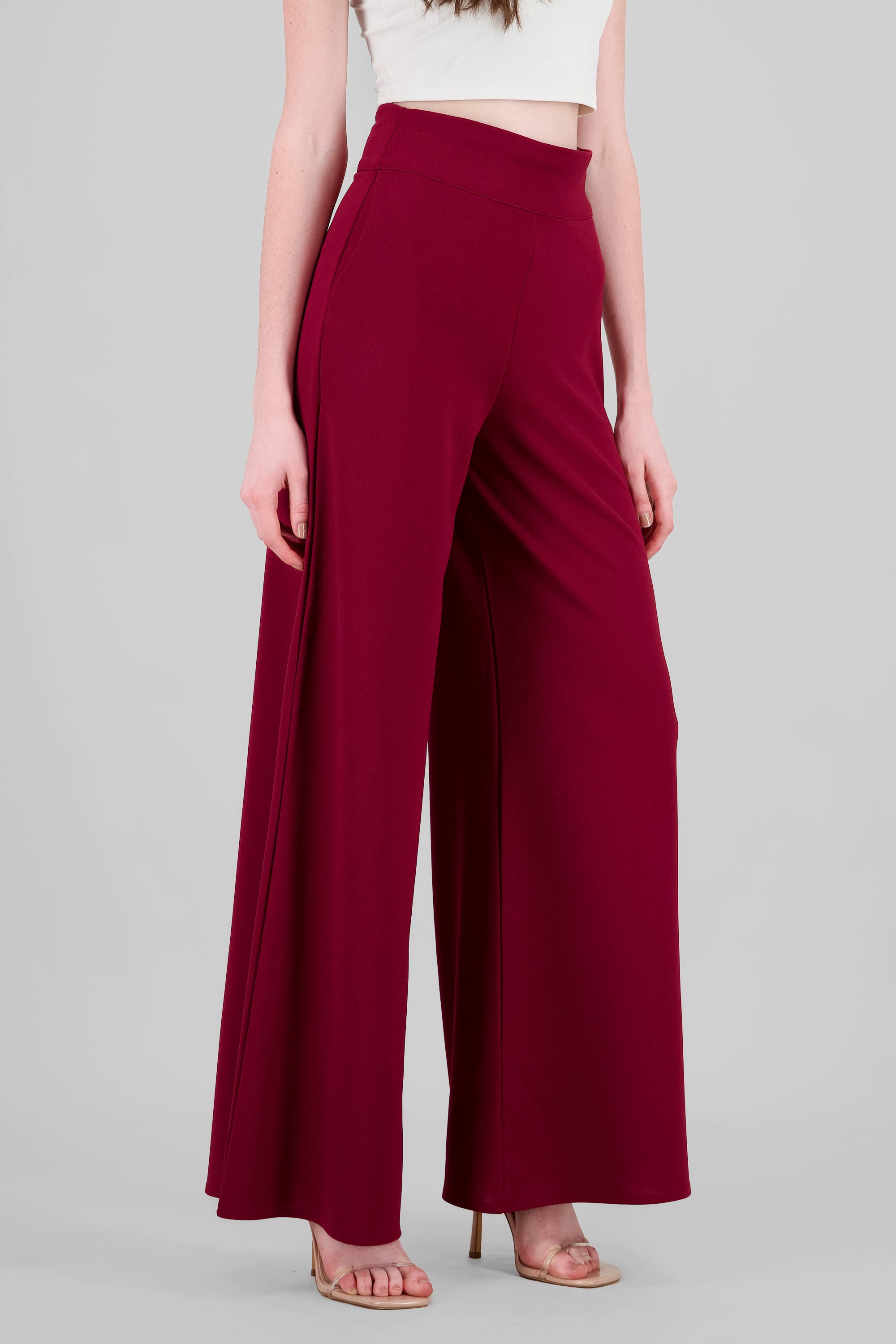 Solid Wide Leg Pants BURGUNDY