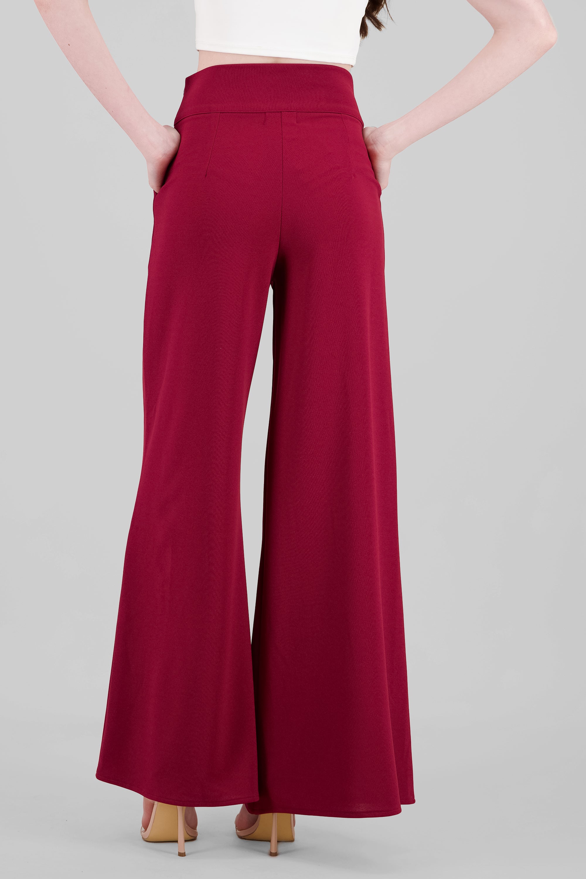 Solid Wide Leg Pants BURGUNDY