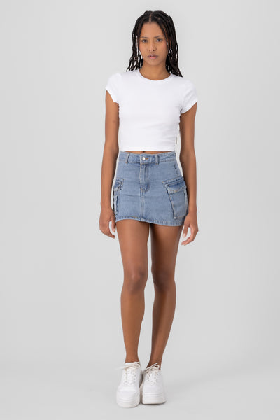 Cargo Pockets Mini Skirt LIGHT WASH